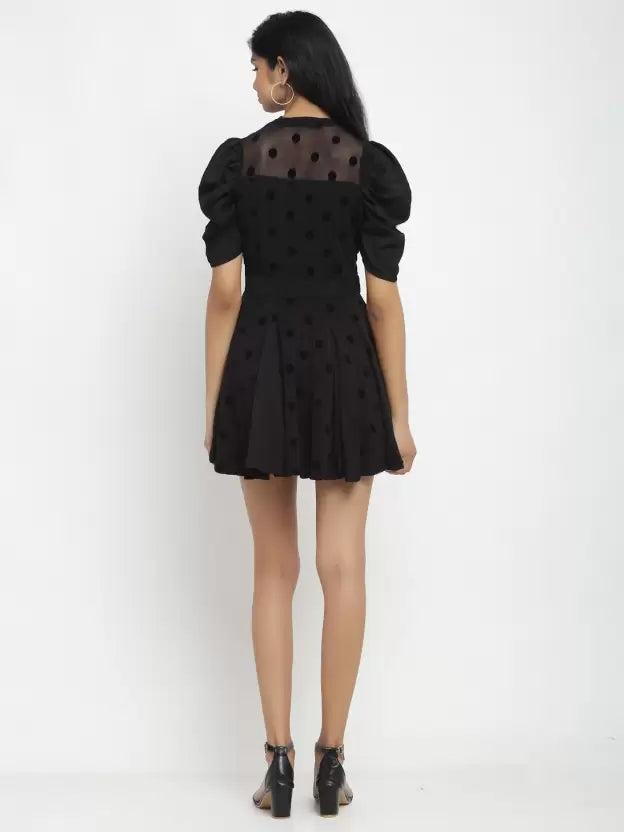 Women Black Printed Midi Length Dress