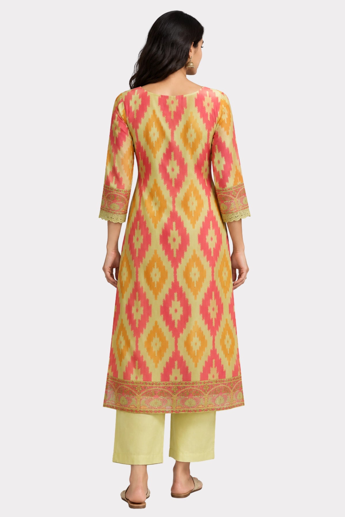Beige Printed & Embellished Suit Set-Global Republic