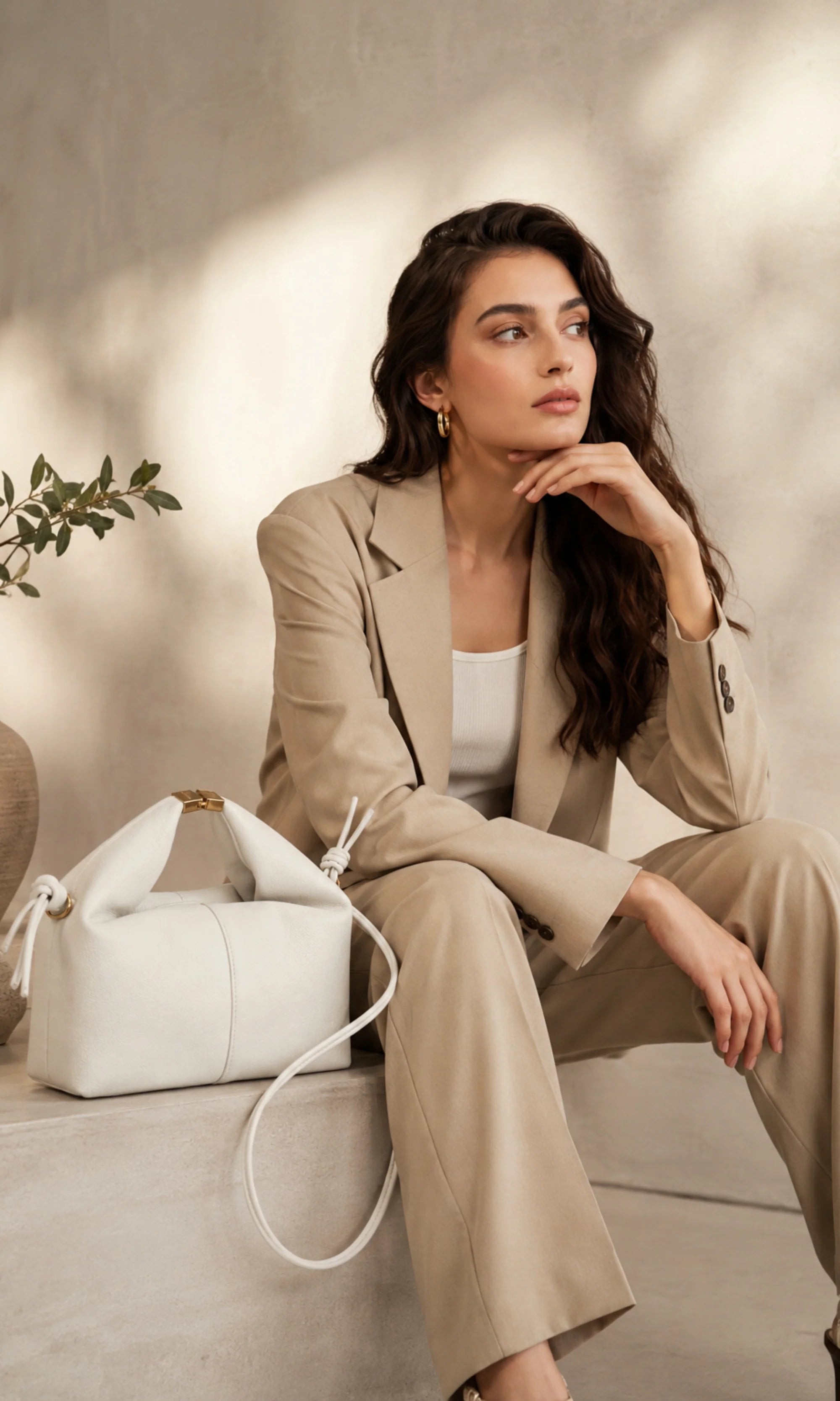 White Structured Handbag-Global Republic