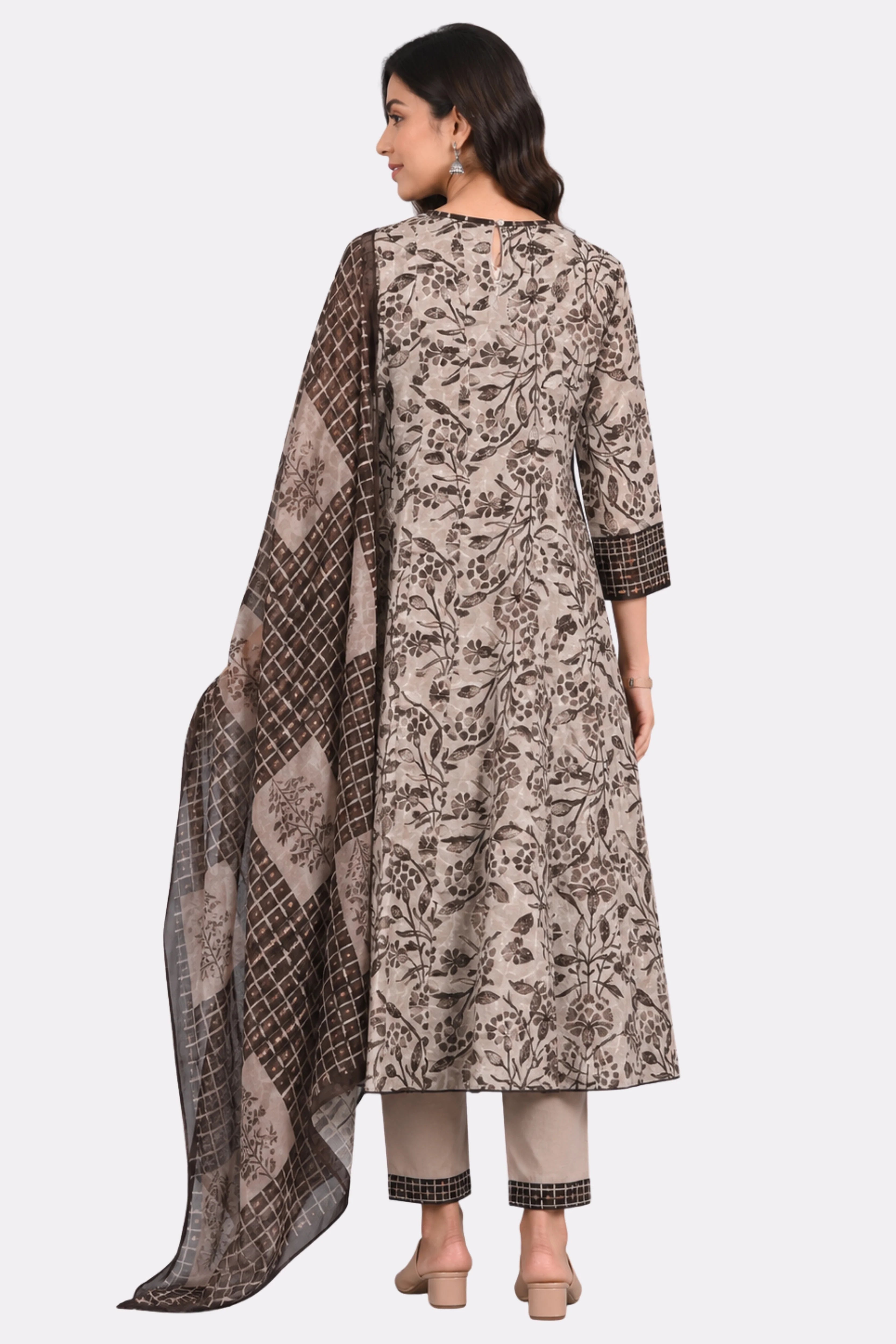 Floral Print Anarkali Cotton Suit Set-Global Republic
