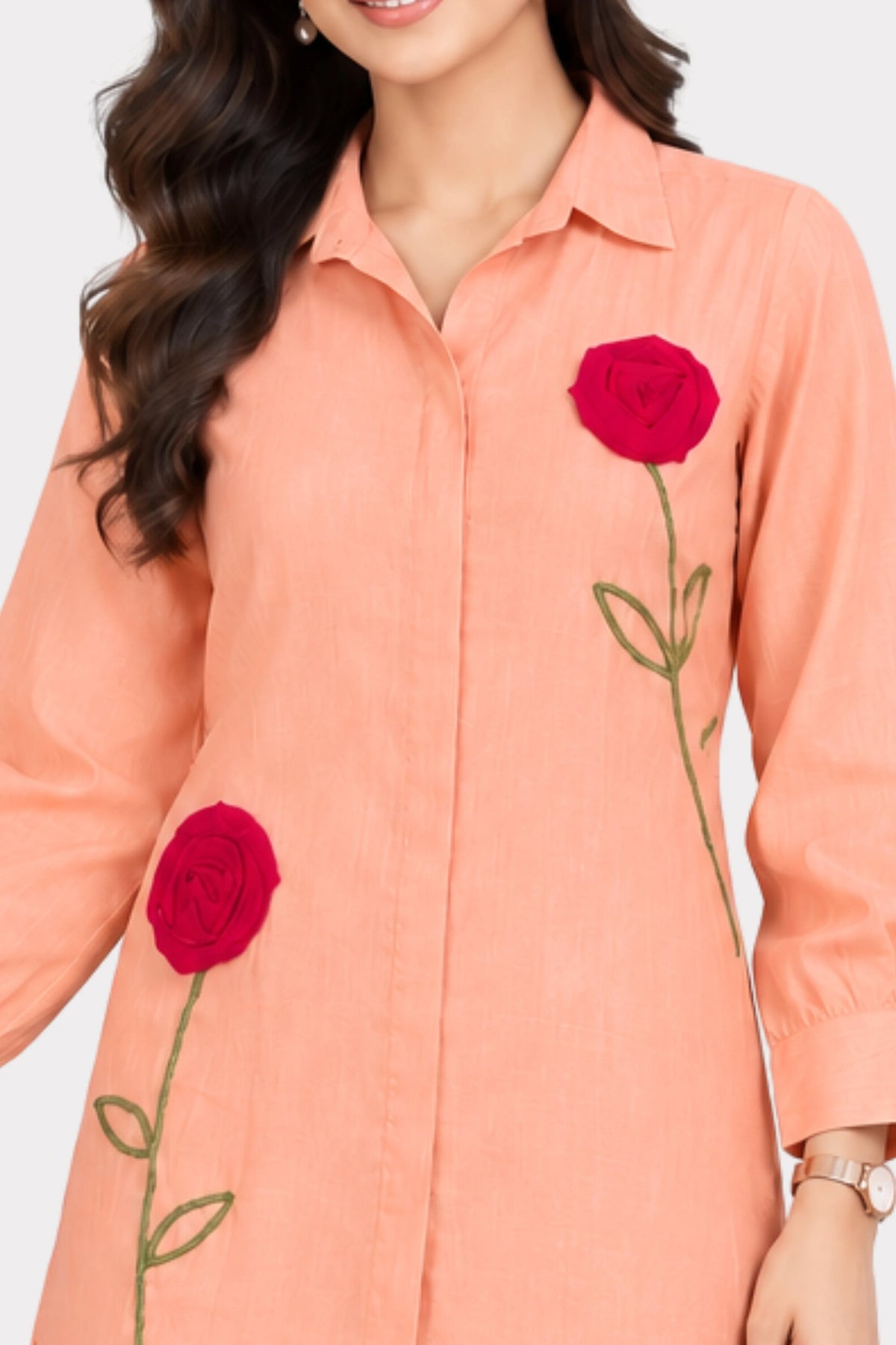 Peach 3D Floral Embellished Co-ord Set-Global Republic