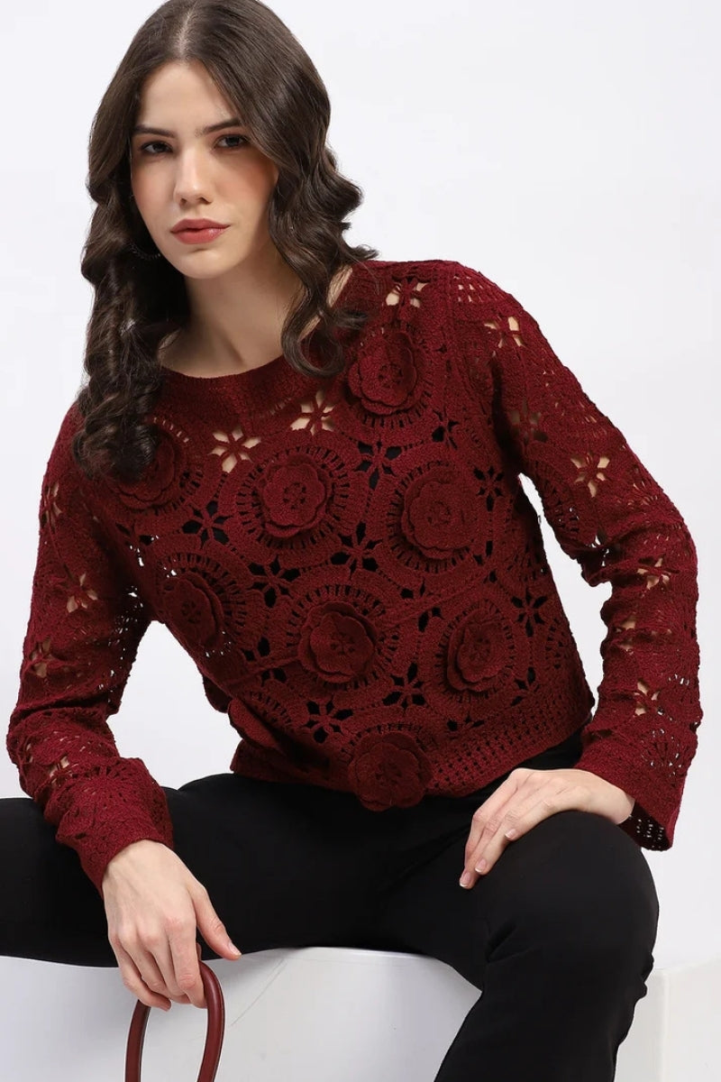 Floral Crochet Woven Top