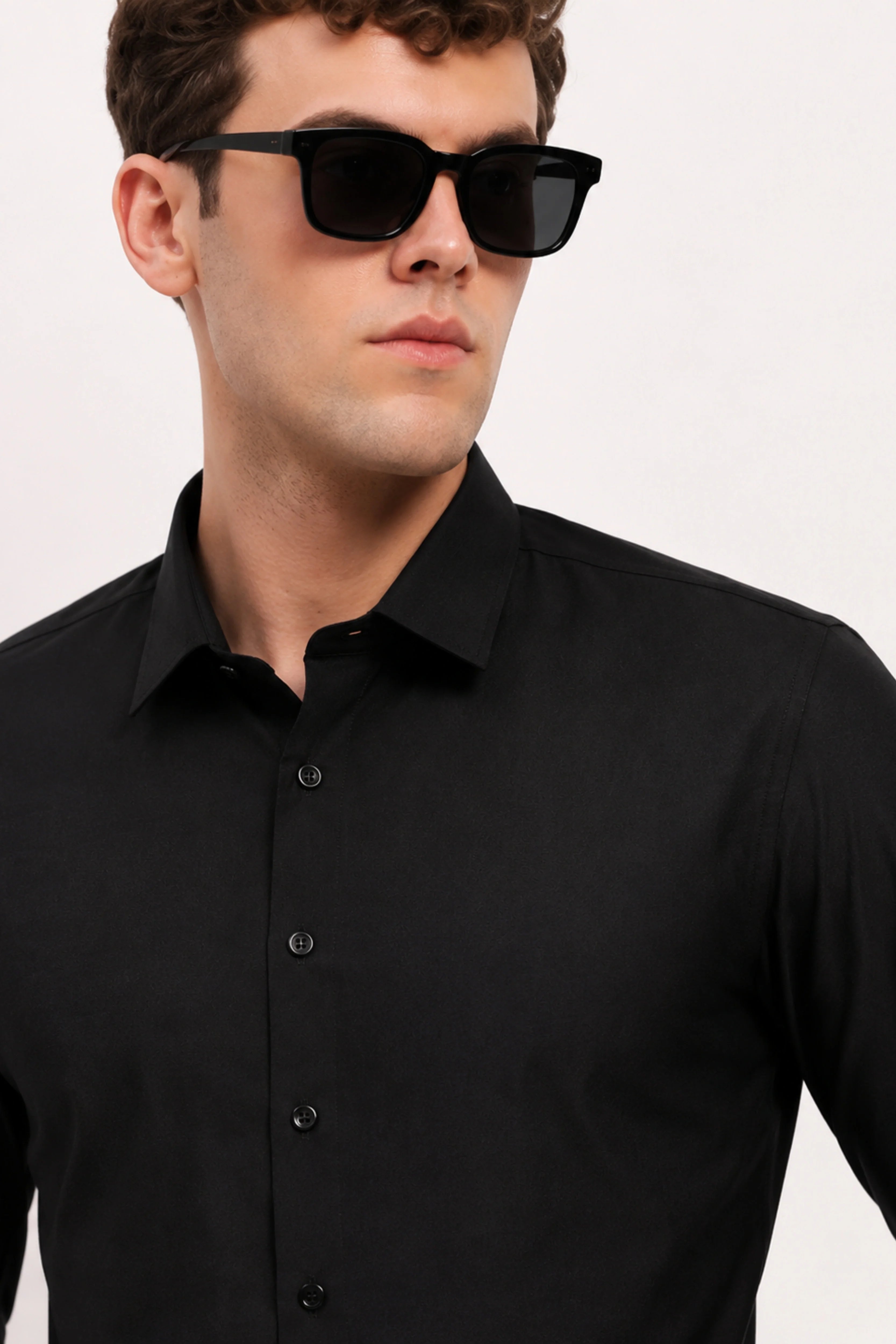 Black Cotton Blend Casual Shirt-Global Republic