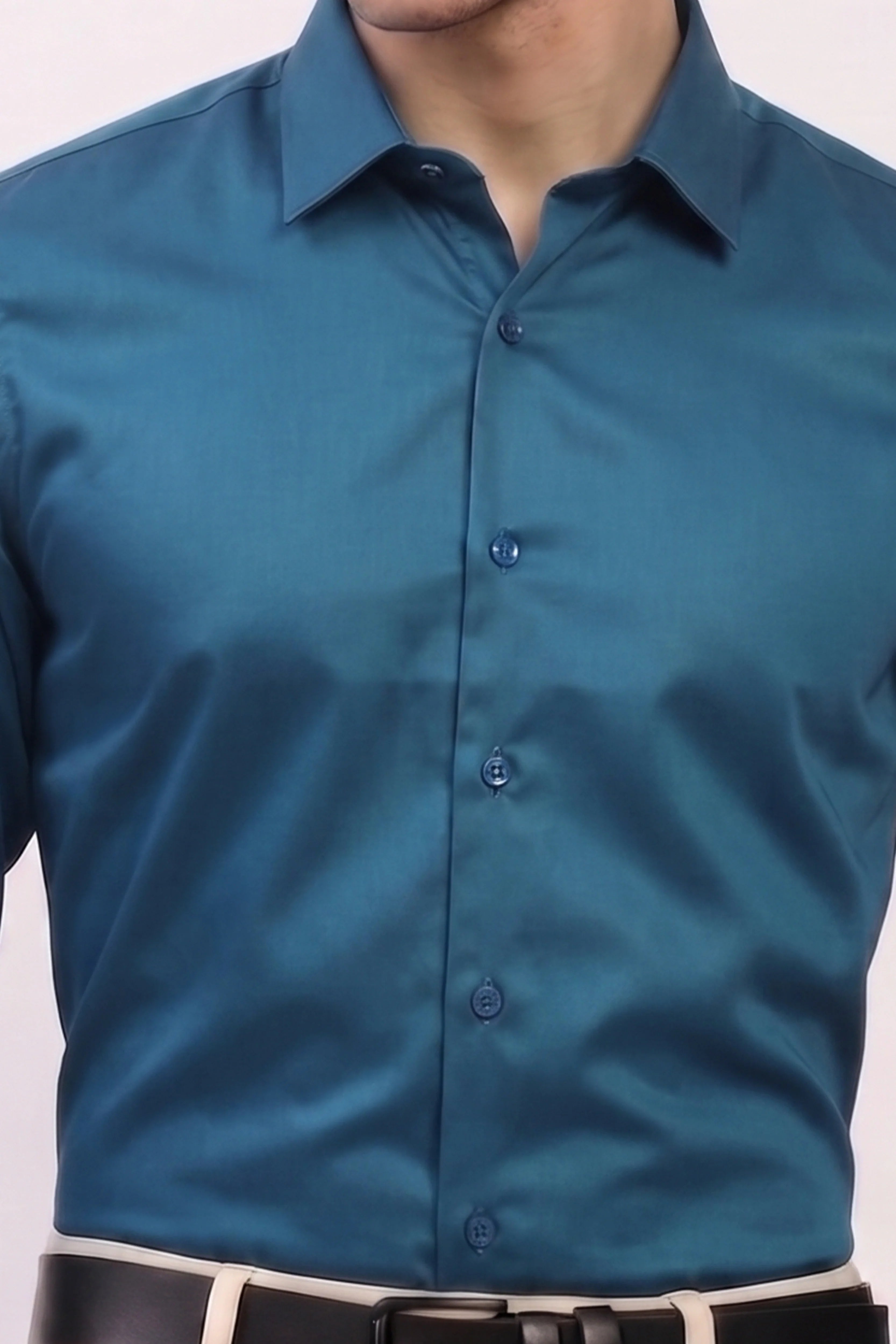 Teal Blue Cotton Blend Casual Shirt-Global Republic