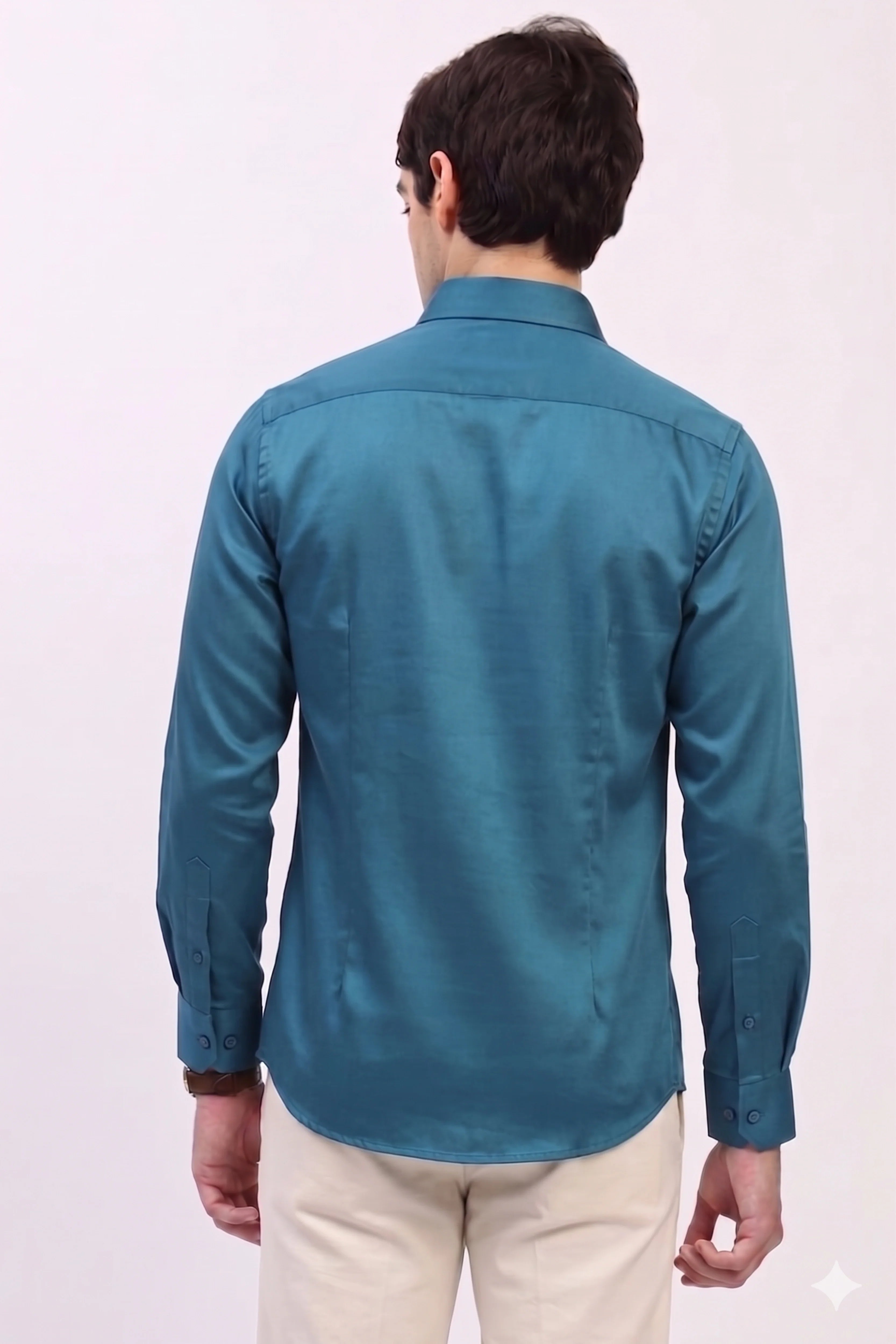Teal Blue Cotton Blend Casual Shirt-Global Republic