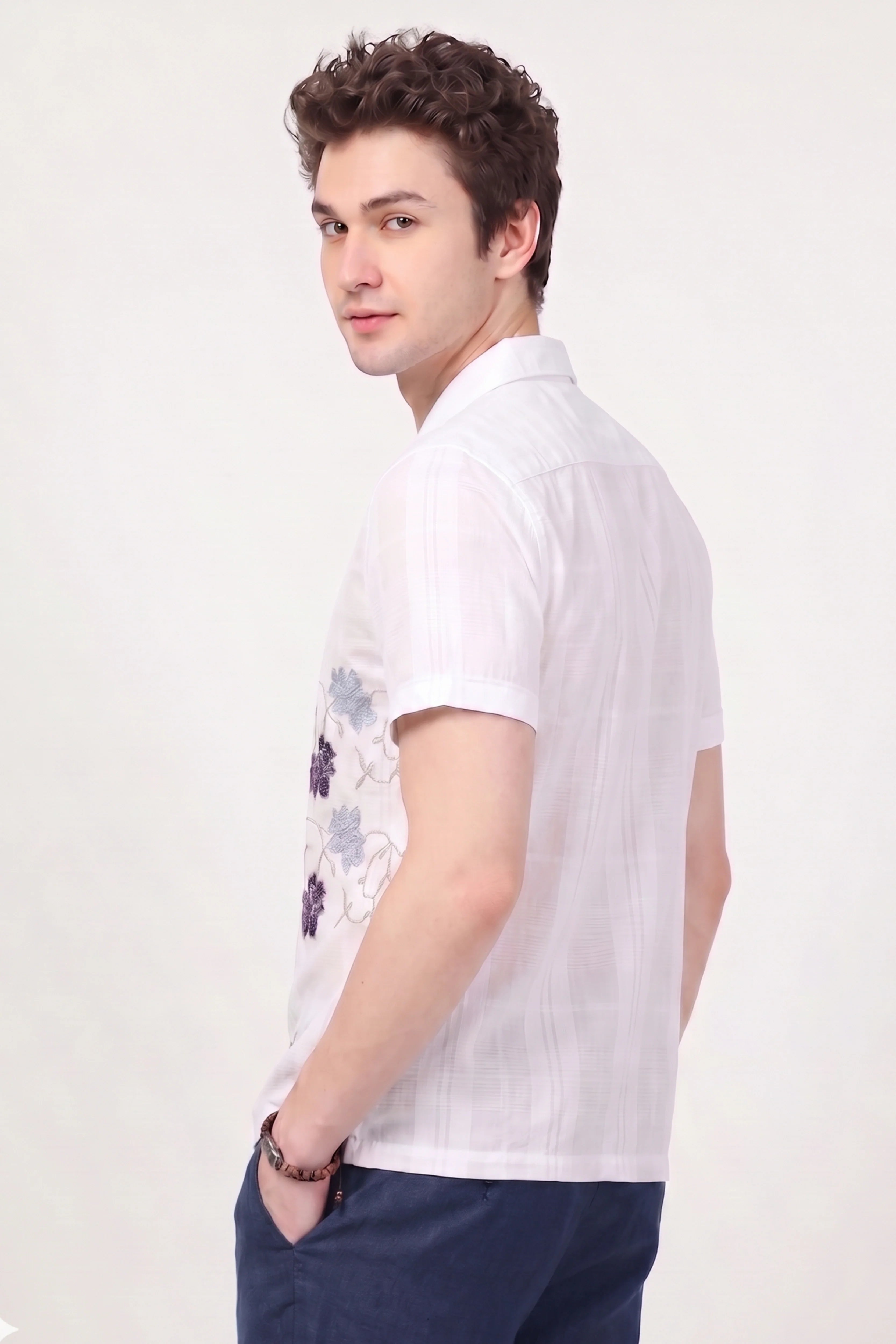 White Embroidered Cotton Shirt-Global Republic