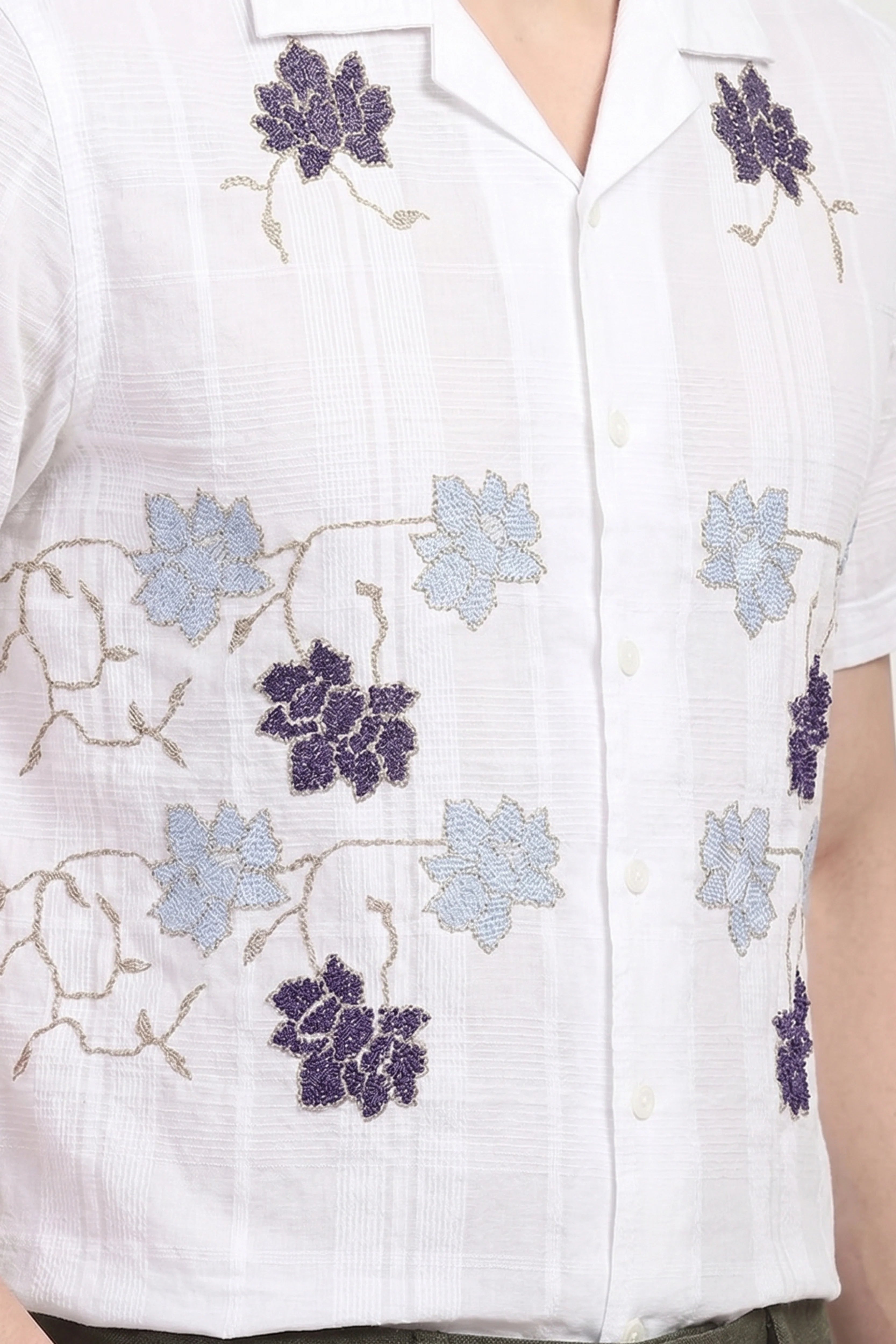 White Embroidered Cotton Shirt-Global Republic