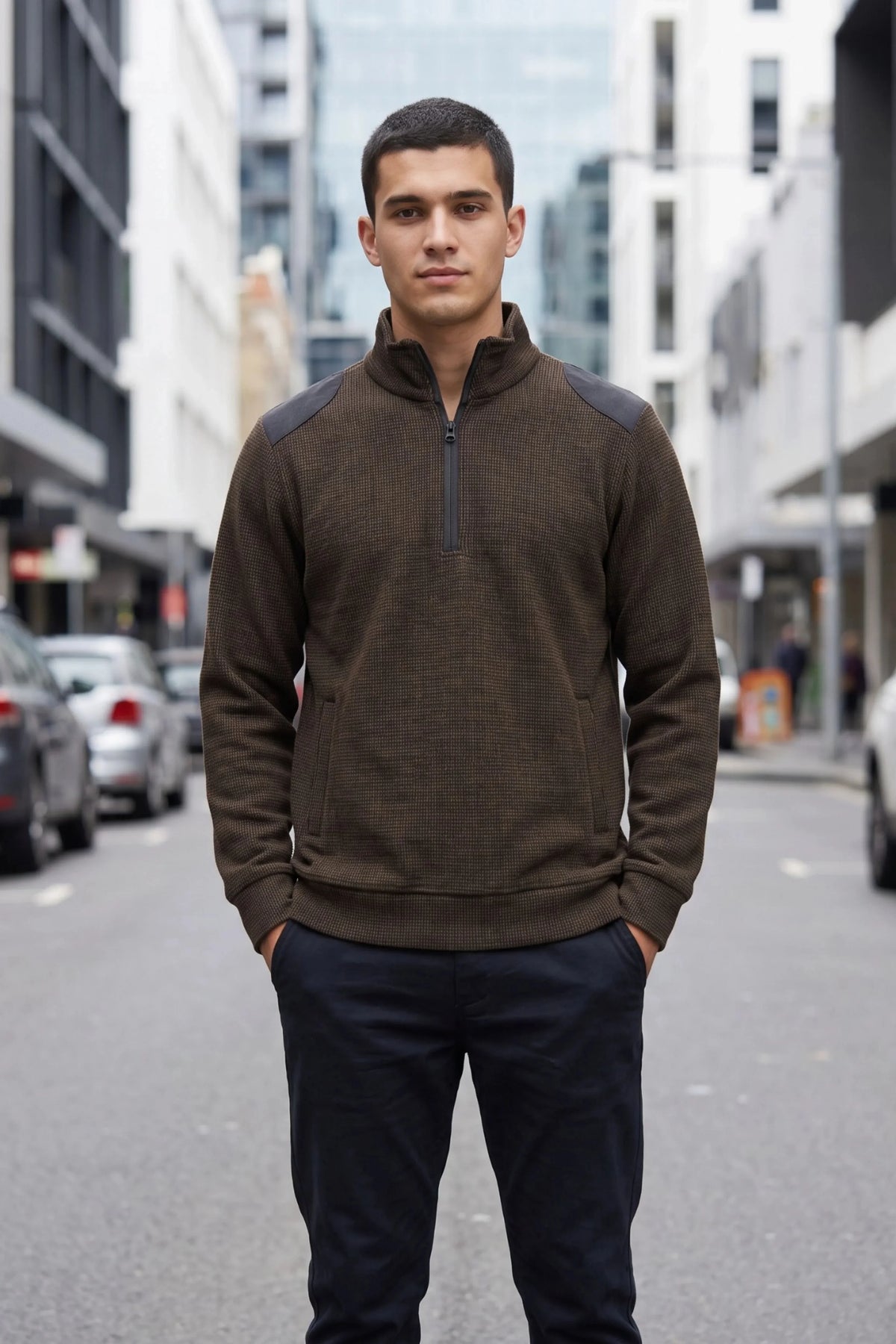 Brown Half-Zip Sweatshirt-Global Republic