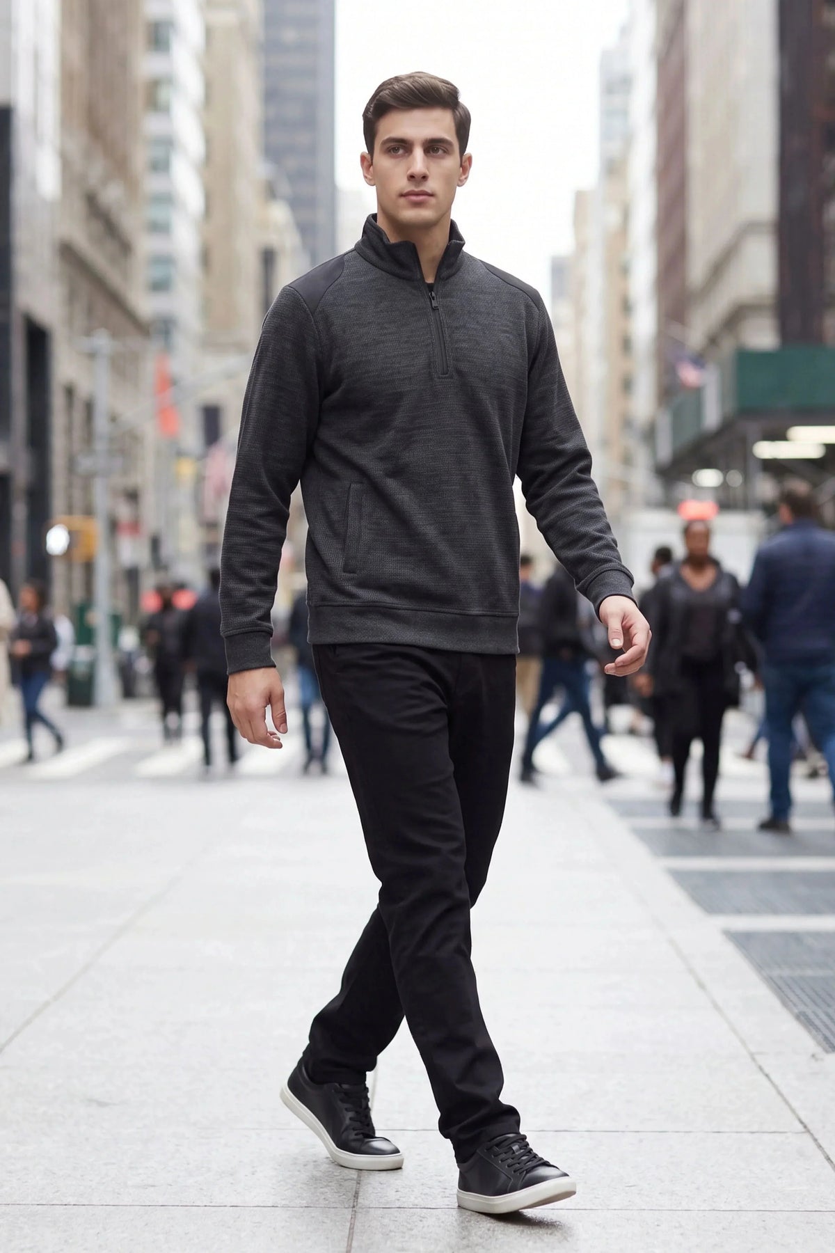 Dark Grey Half-Zip Sweatshirt-Global Republic
