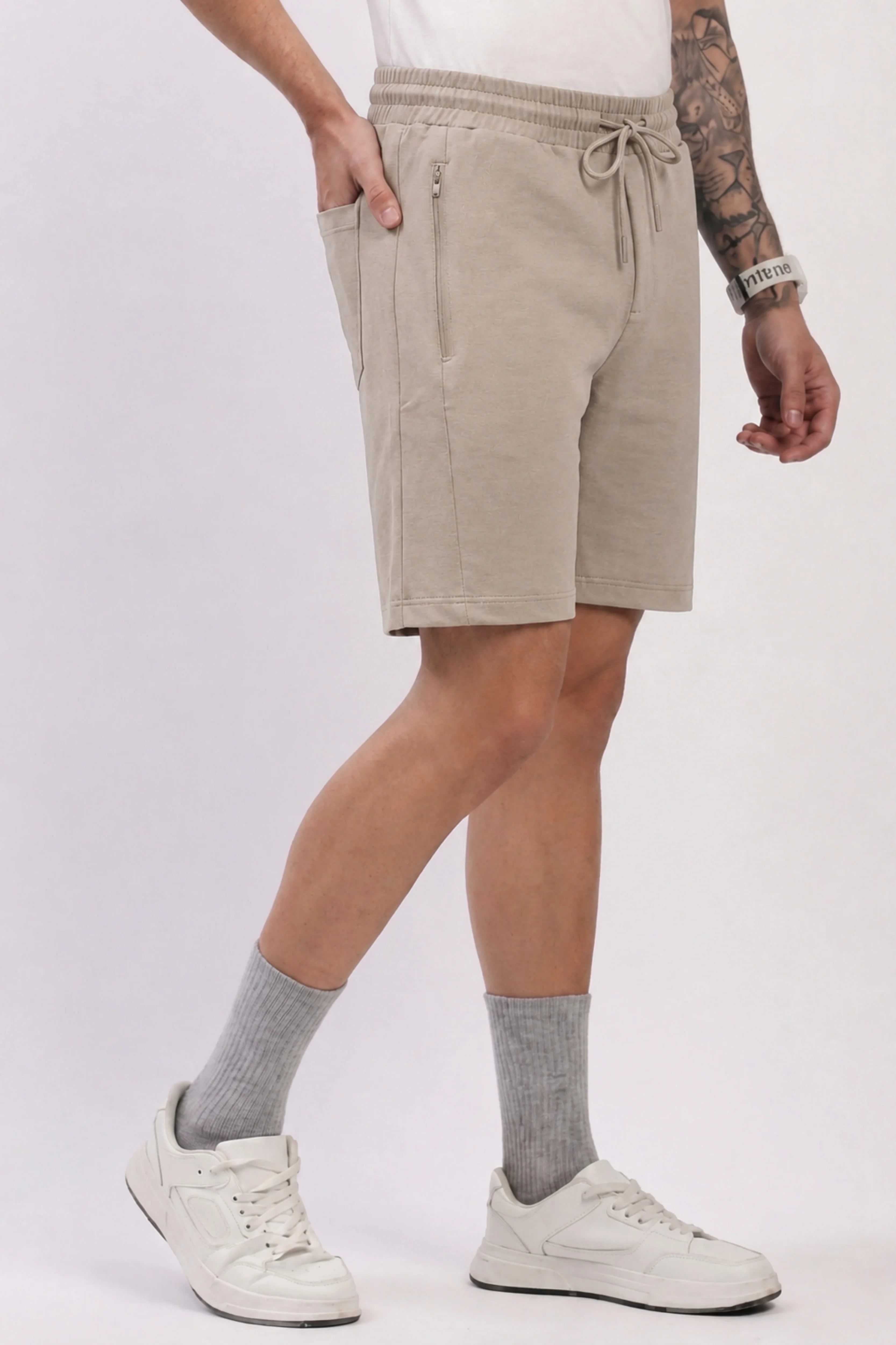 Beige Casual Shorts-Global Republic