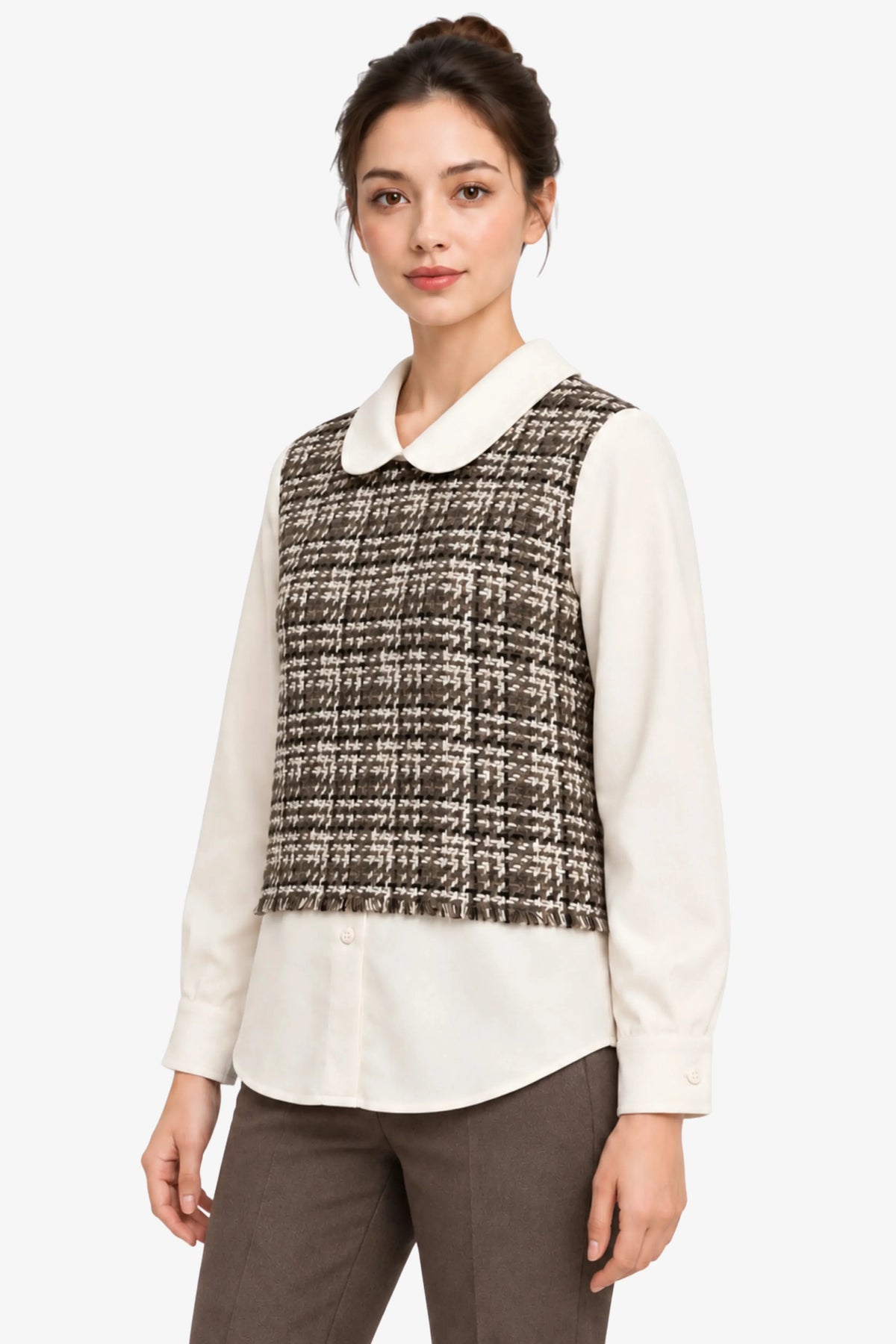 Cream Frayed Woven Top-Global Republic
