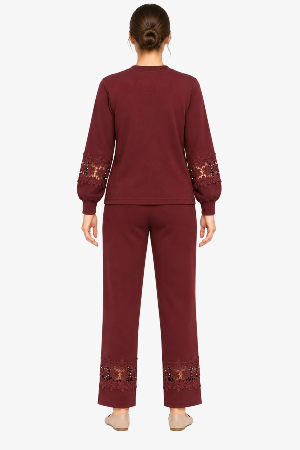 Maroon Floral Lace Co-ord Set-Global Republic