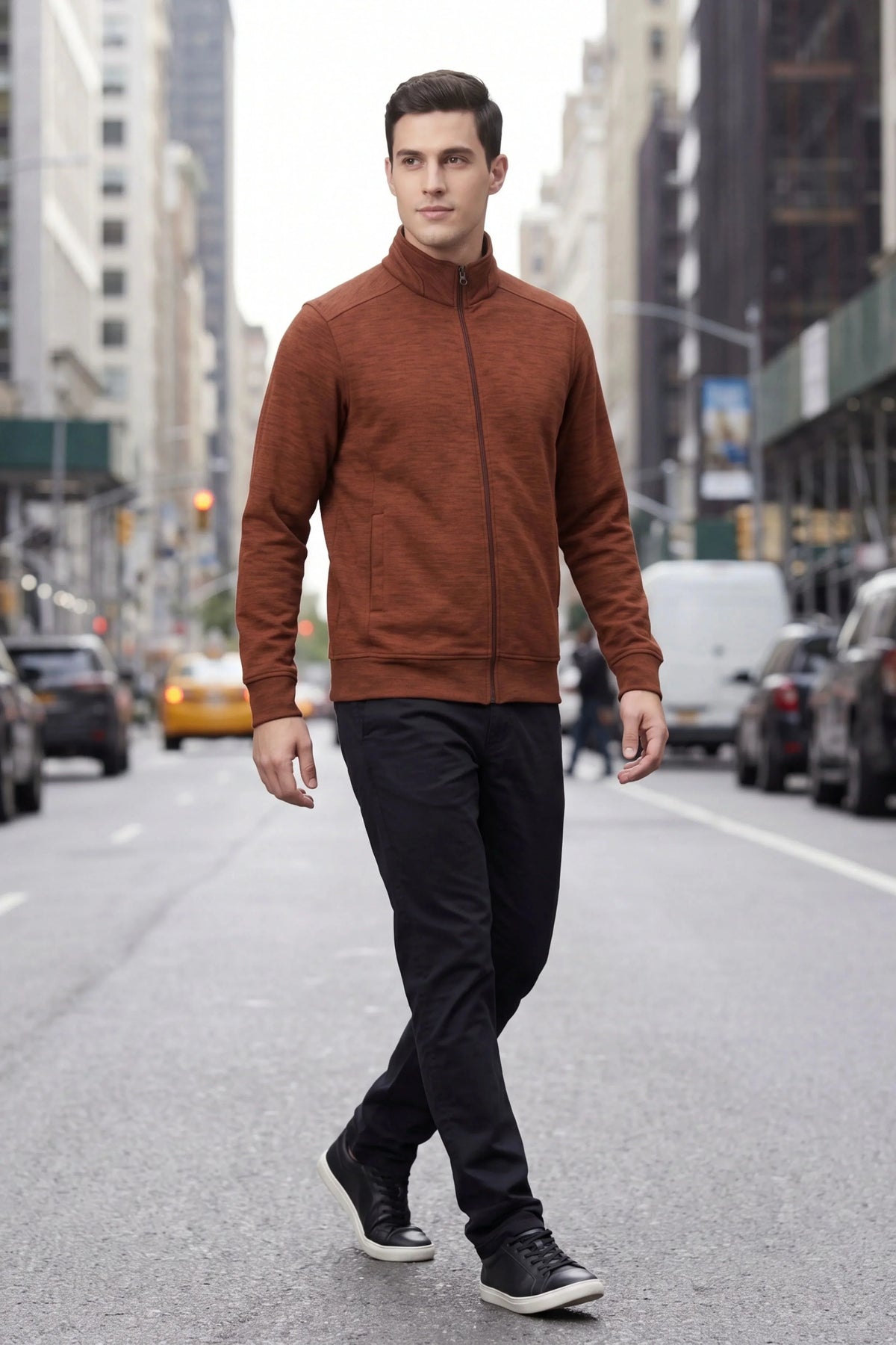 Rust Melange Zip-Up Jacket-Global Republic
