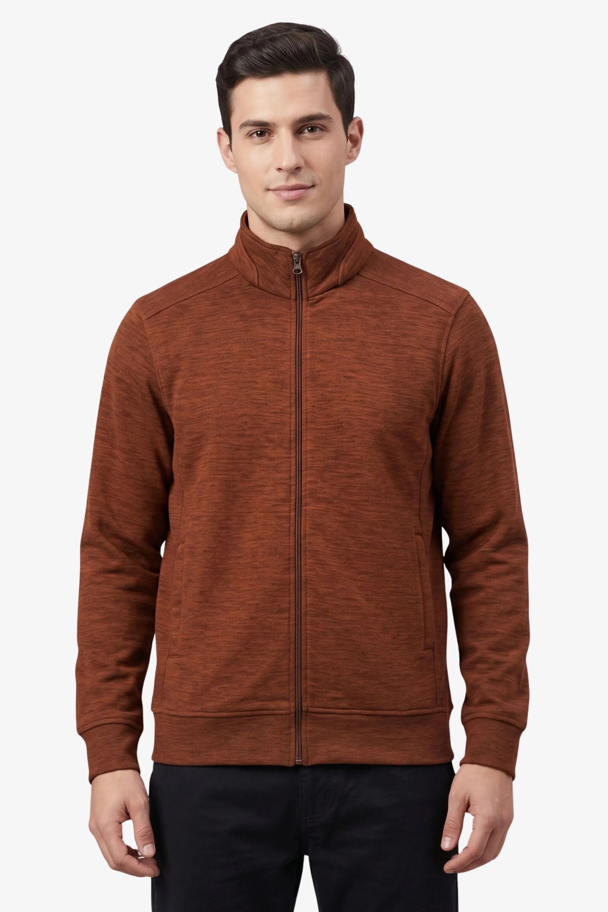 Rust Melange Zip-Up Jacket-Global Republic