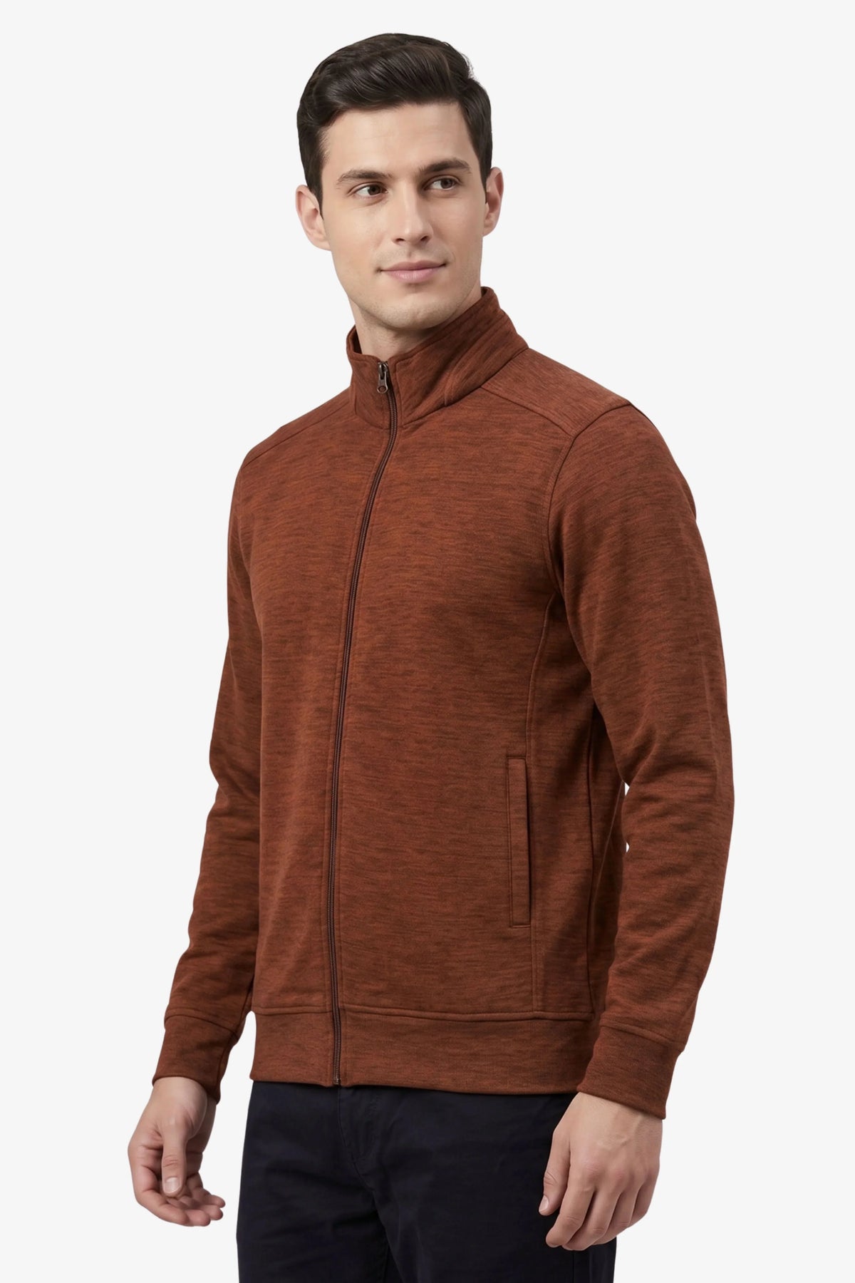 Rust Melange Zip-Up Jacket-Global Republic