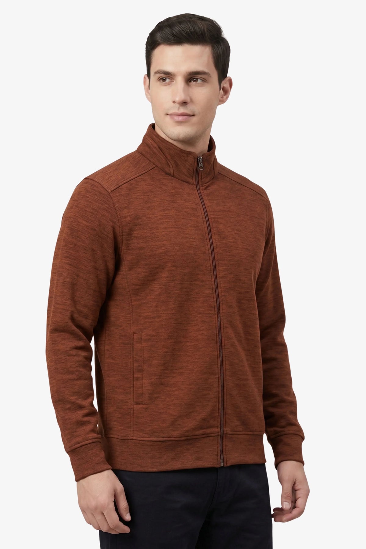 Rust Melange Zip-Up Jacket-Global Republic