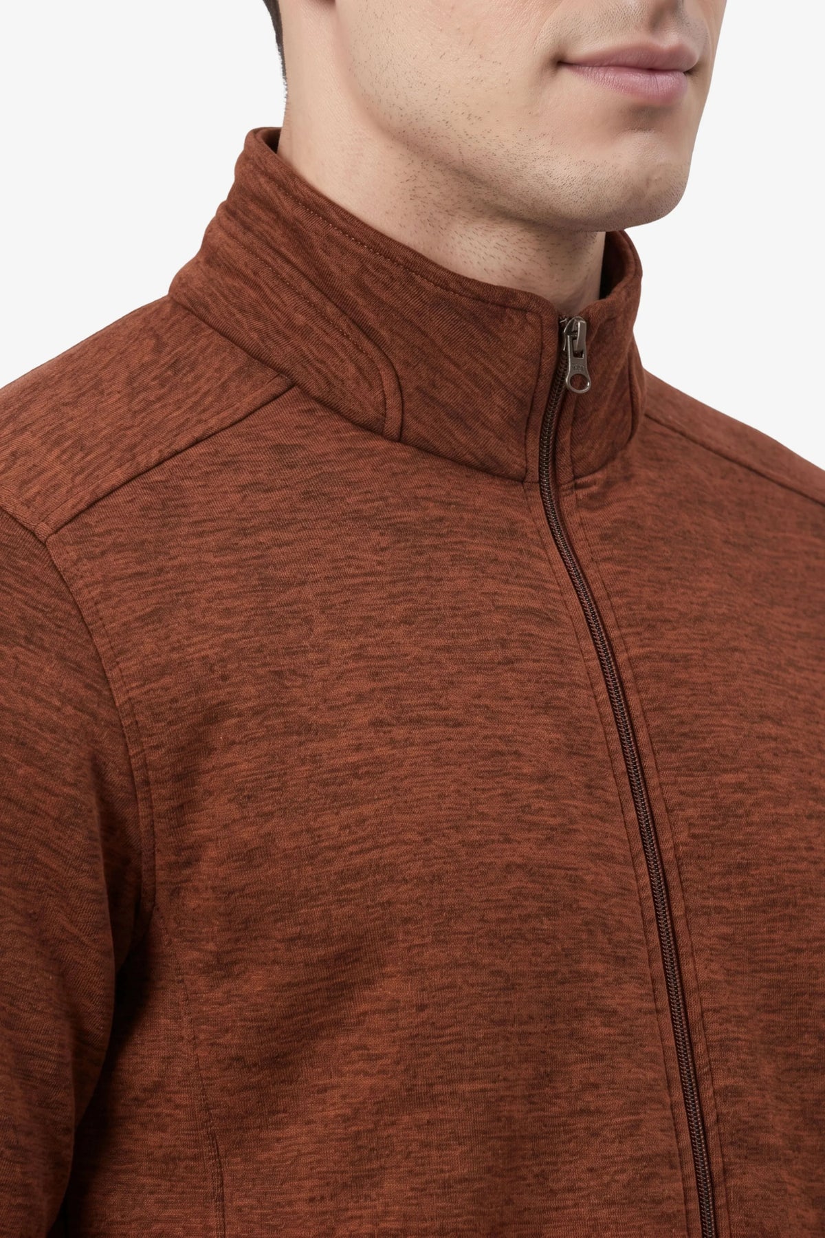 Rust Melange Zip-Up Jacket-Global Republic