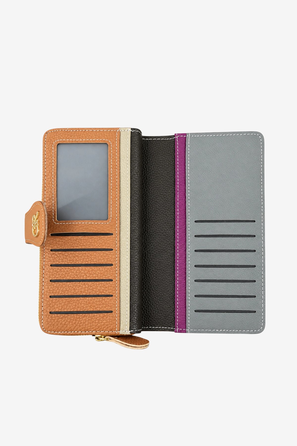 Textured Multi-Compartment Zip Wallet-Global Republic