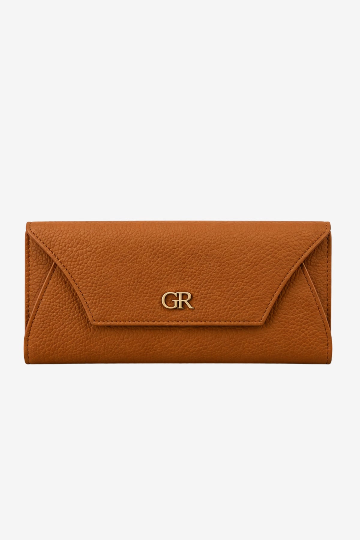 Tan Brown Textured Clutch with Flap Closure-Global Republic