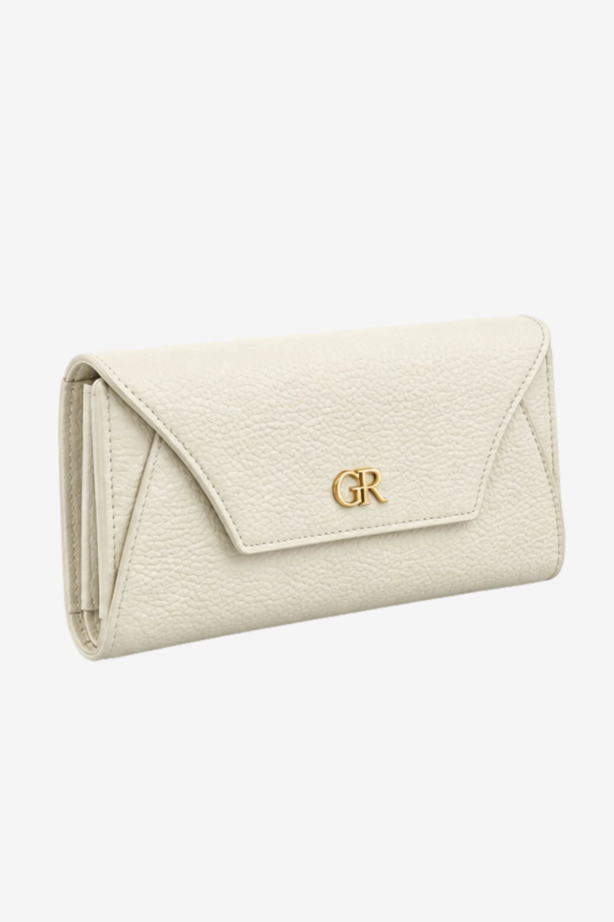 White Textured Clutch with Flap Closure-Global Republic