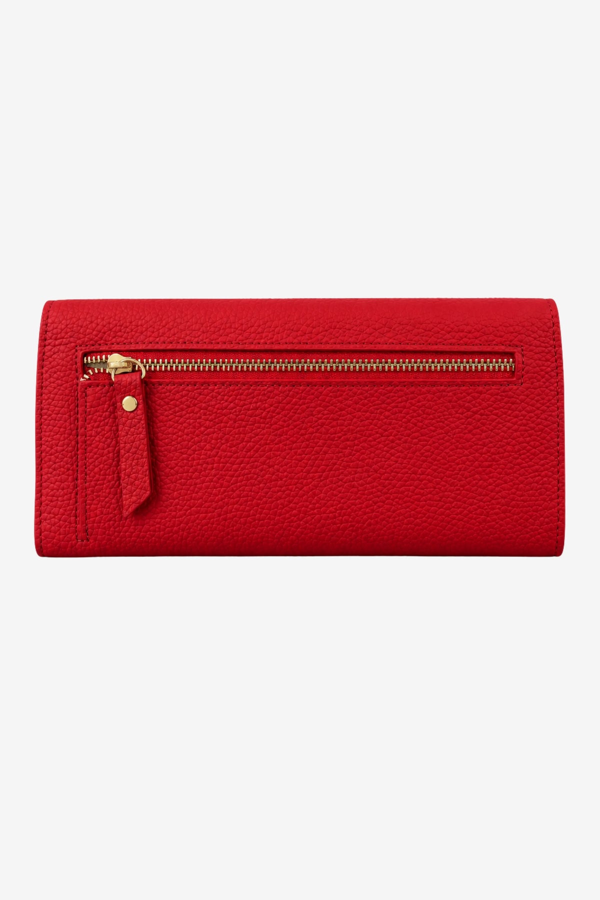 Red Textured Clutch with Flap Closure-Global Republic