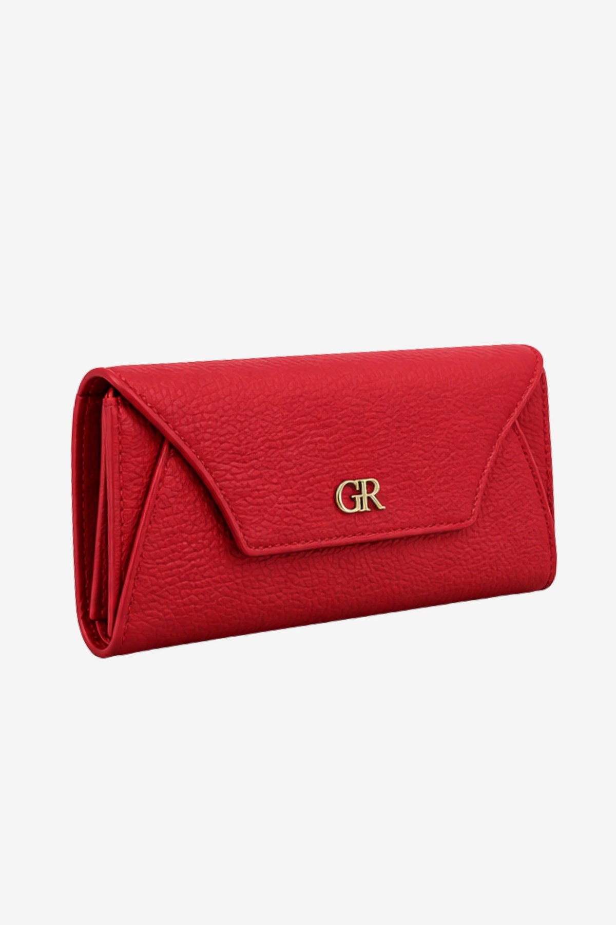 Red Textured Clutch with Flap Closure-Global Republic