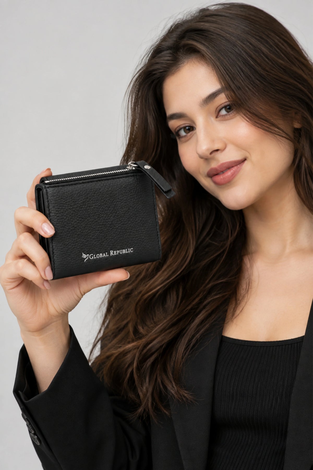 Textured Black Turn-Lock Wallet-Global Republic