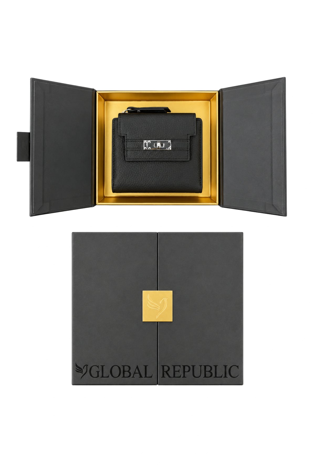 Textured Black Turn-Lock Wallet-Global Republic