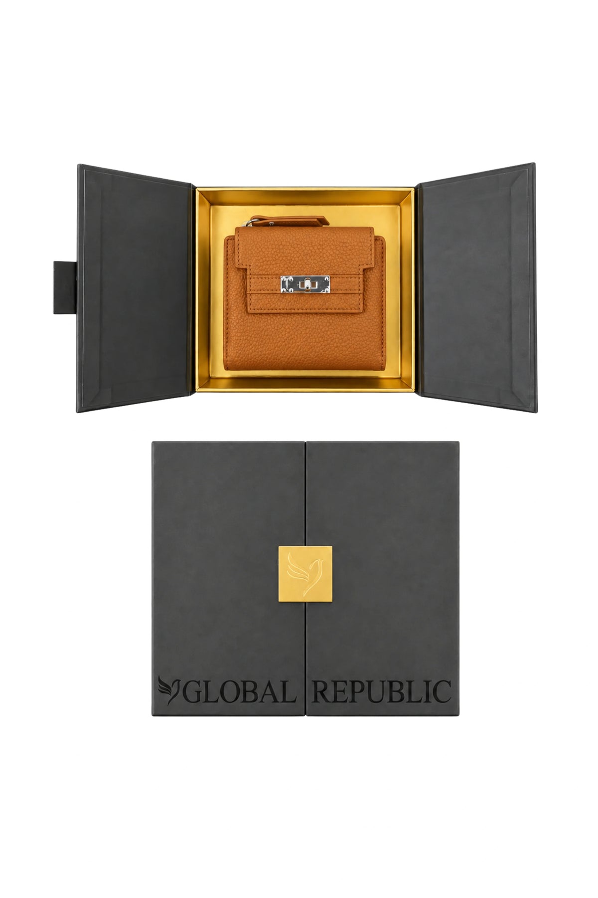 Textured Tan Brown Turn-Lock Wallet-Global Republic