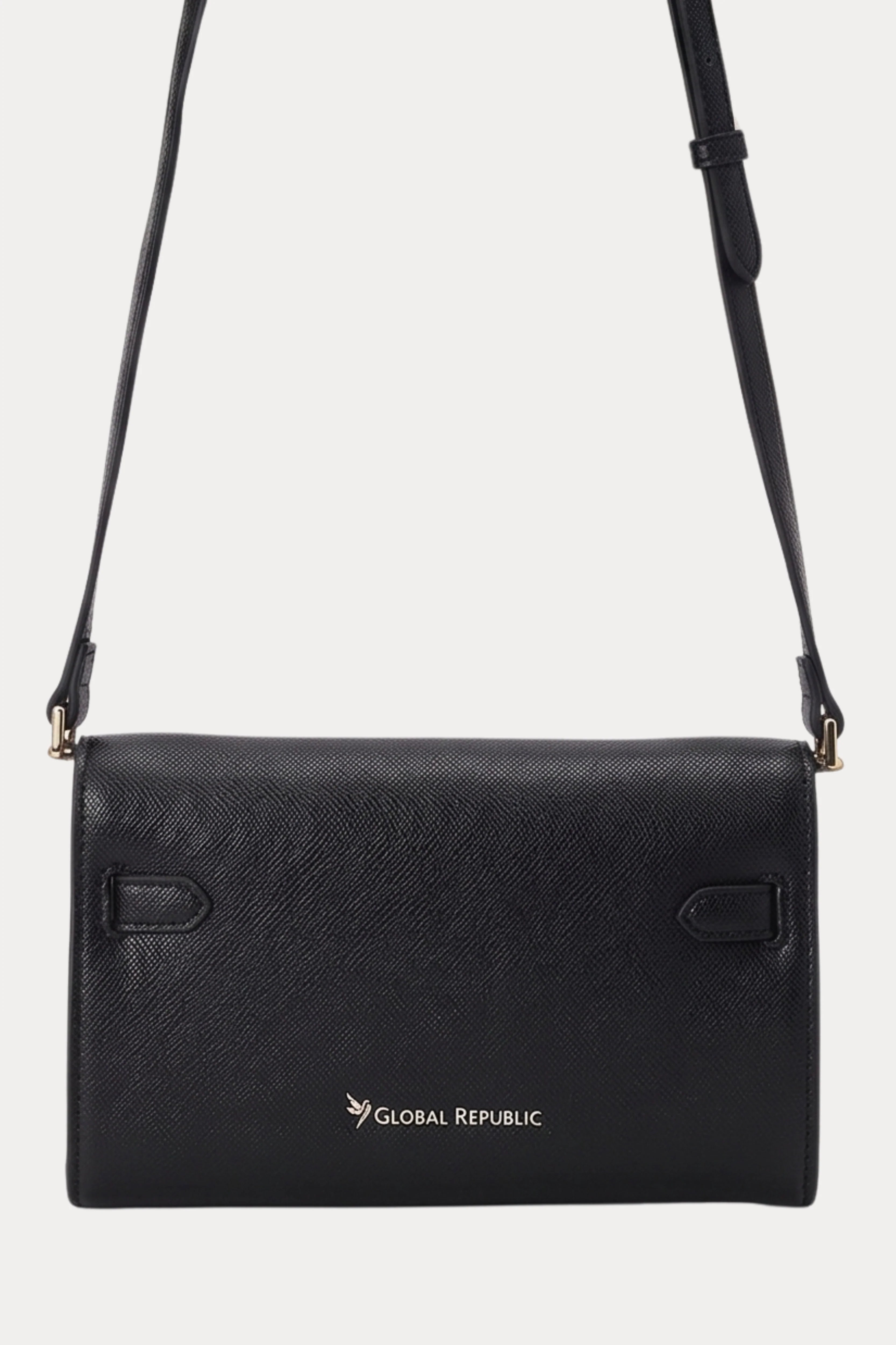 Black Leather Wallet Sling Bag-Global Republic