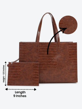 Brown Textured Oversized Tote Bag - Global Republic