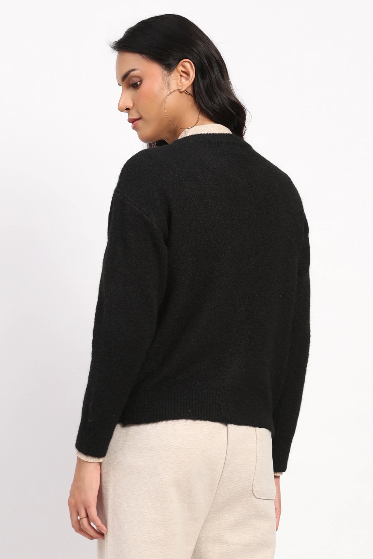 Black Floral Embroidered Cardigan-Global Republic