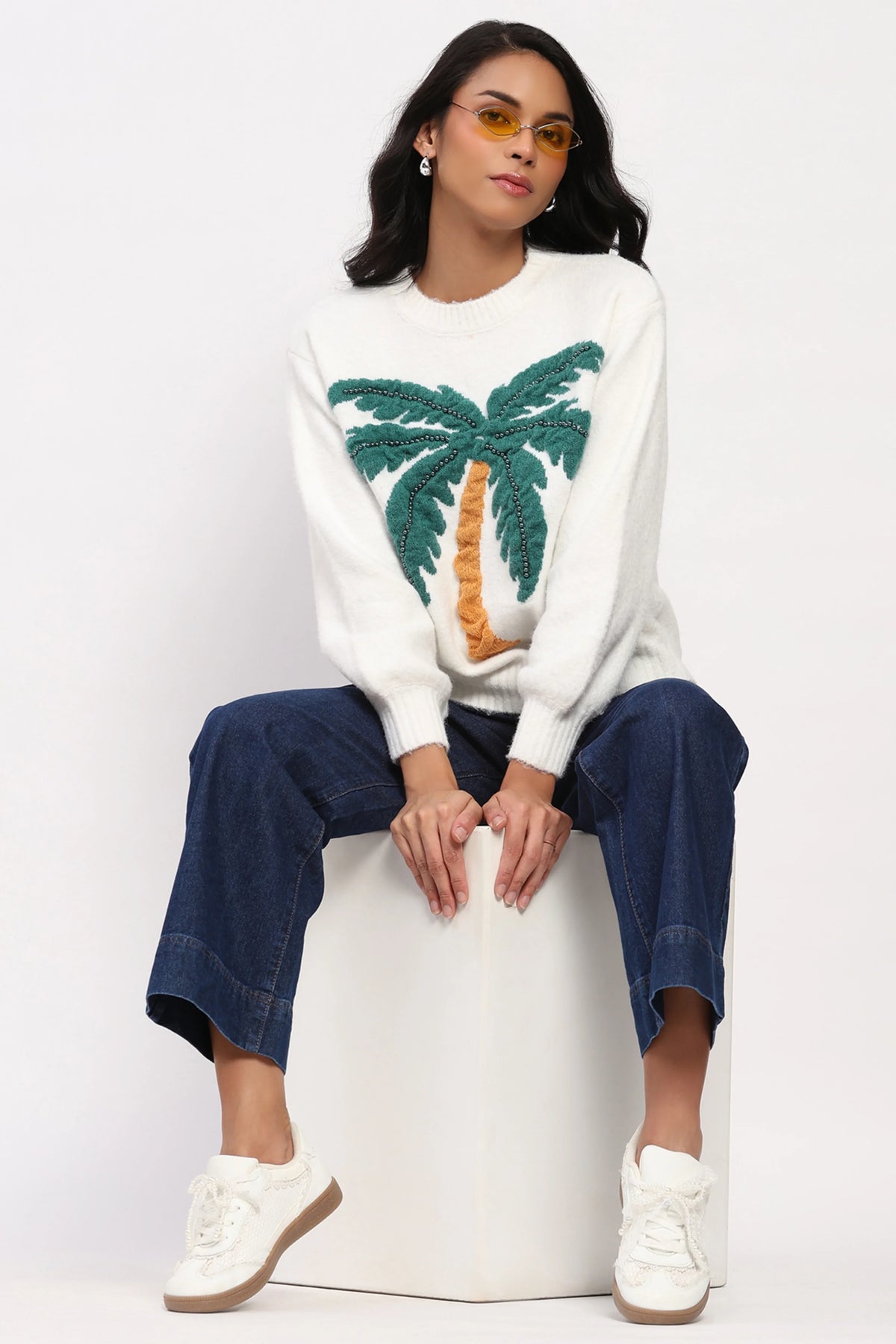 White Palm Tree Pullover-Global Republic
