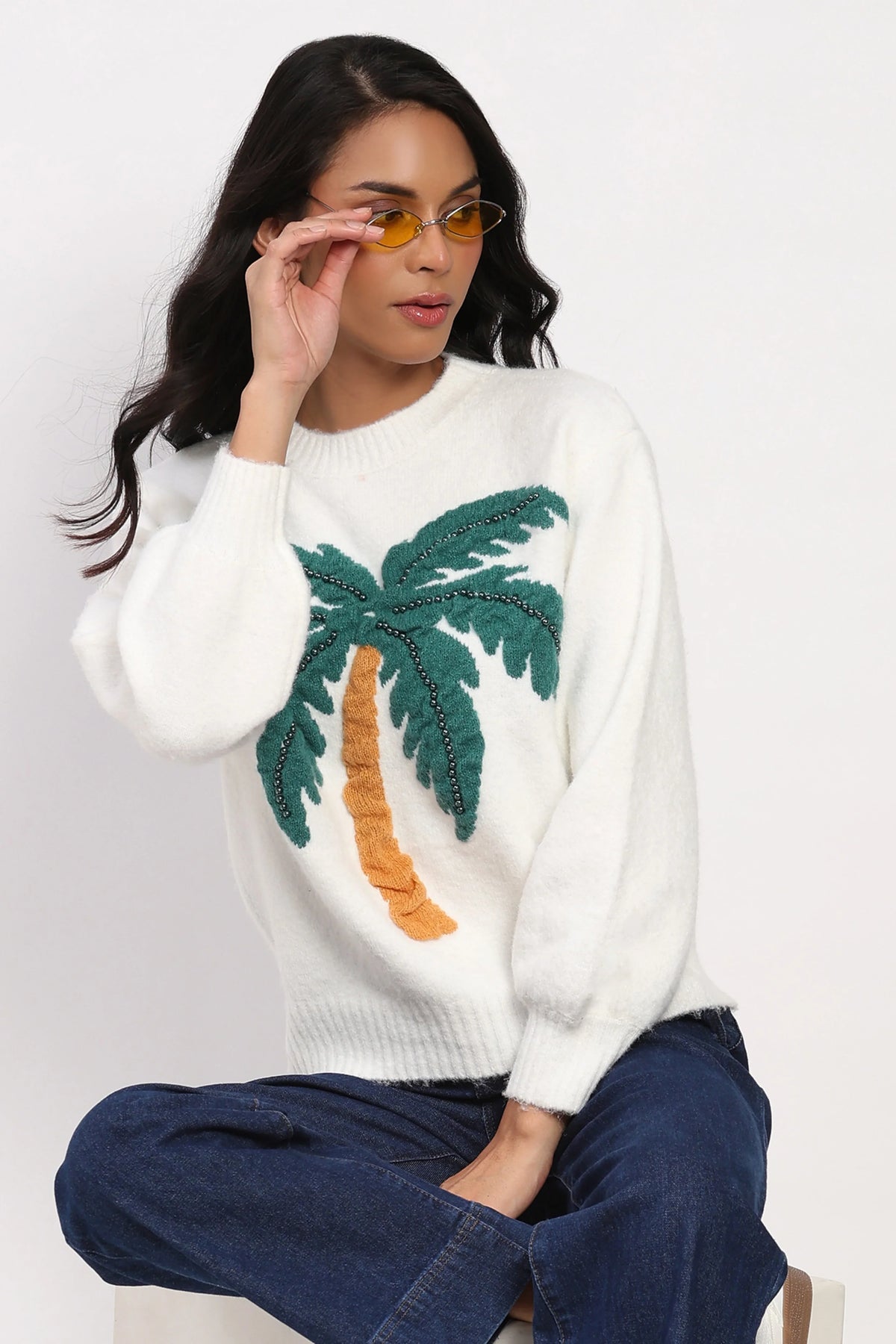 White Palm Tree Pullover-Global Republic