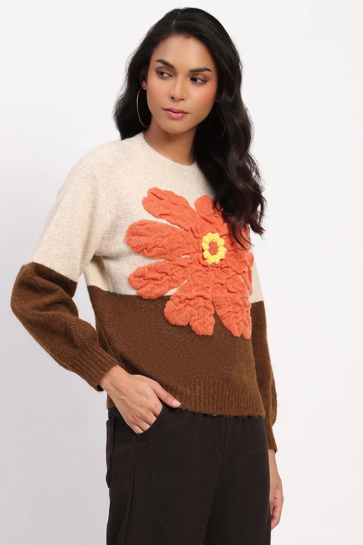 3D Floral Colorblock Pullover-Global Republic