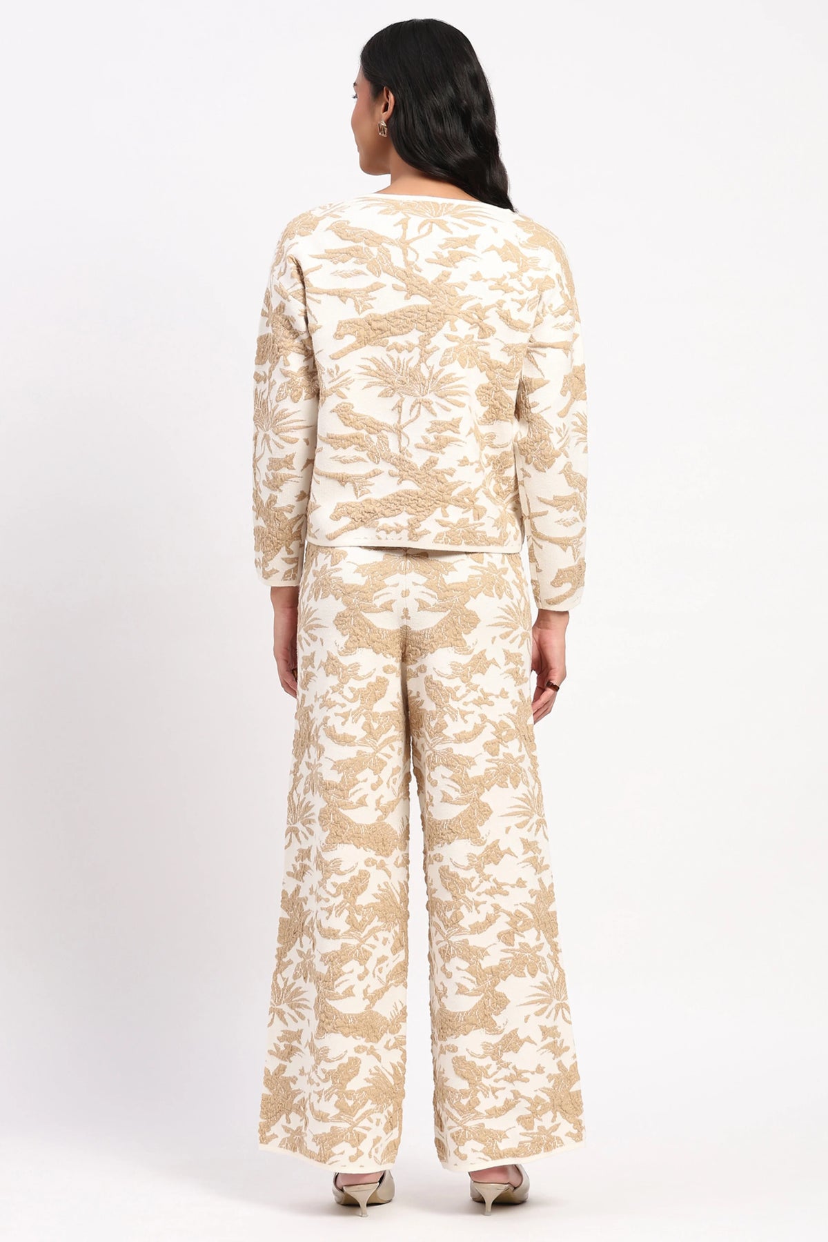 Beige Abstract Winter Co-ord Set-Global Republic
