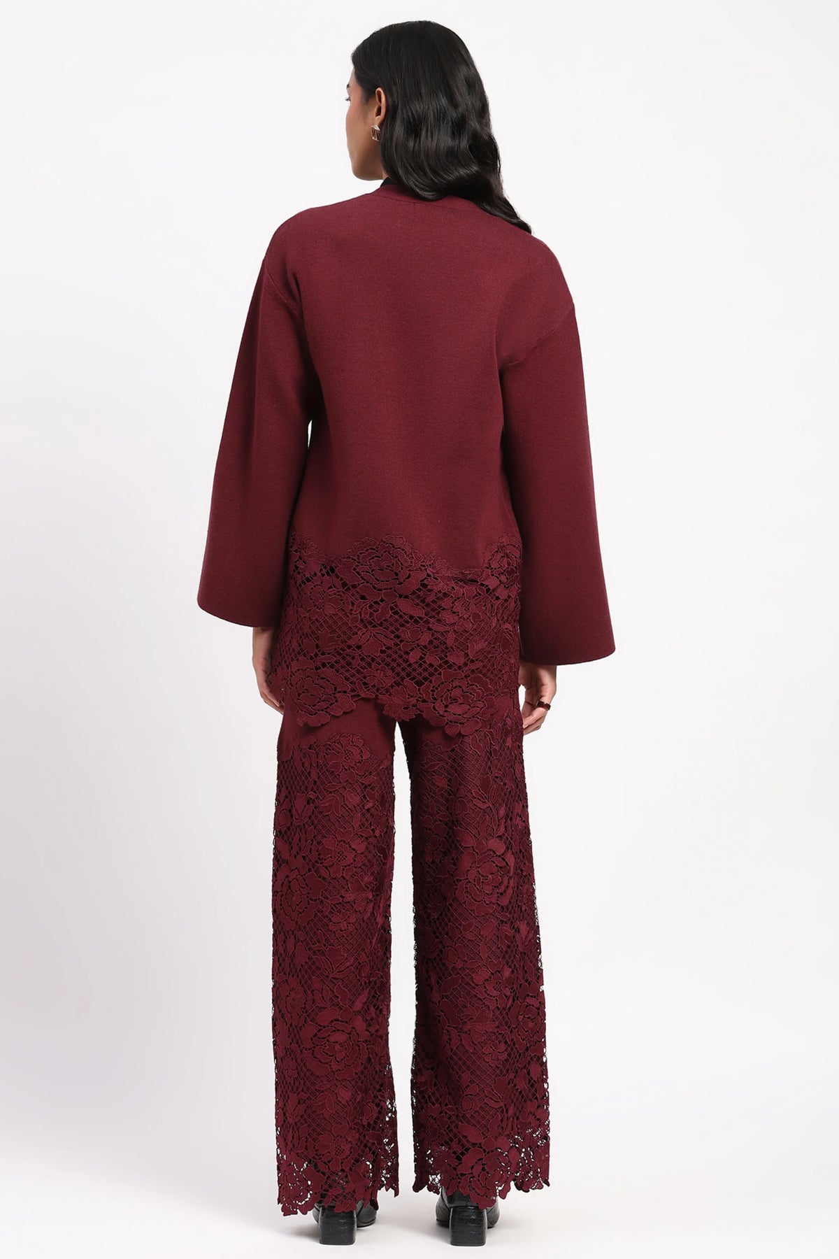 Maroon Viscose Blend Winter Co-ord Set-Global Republic
