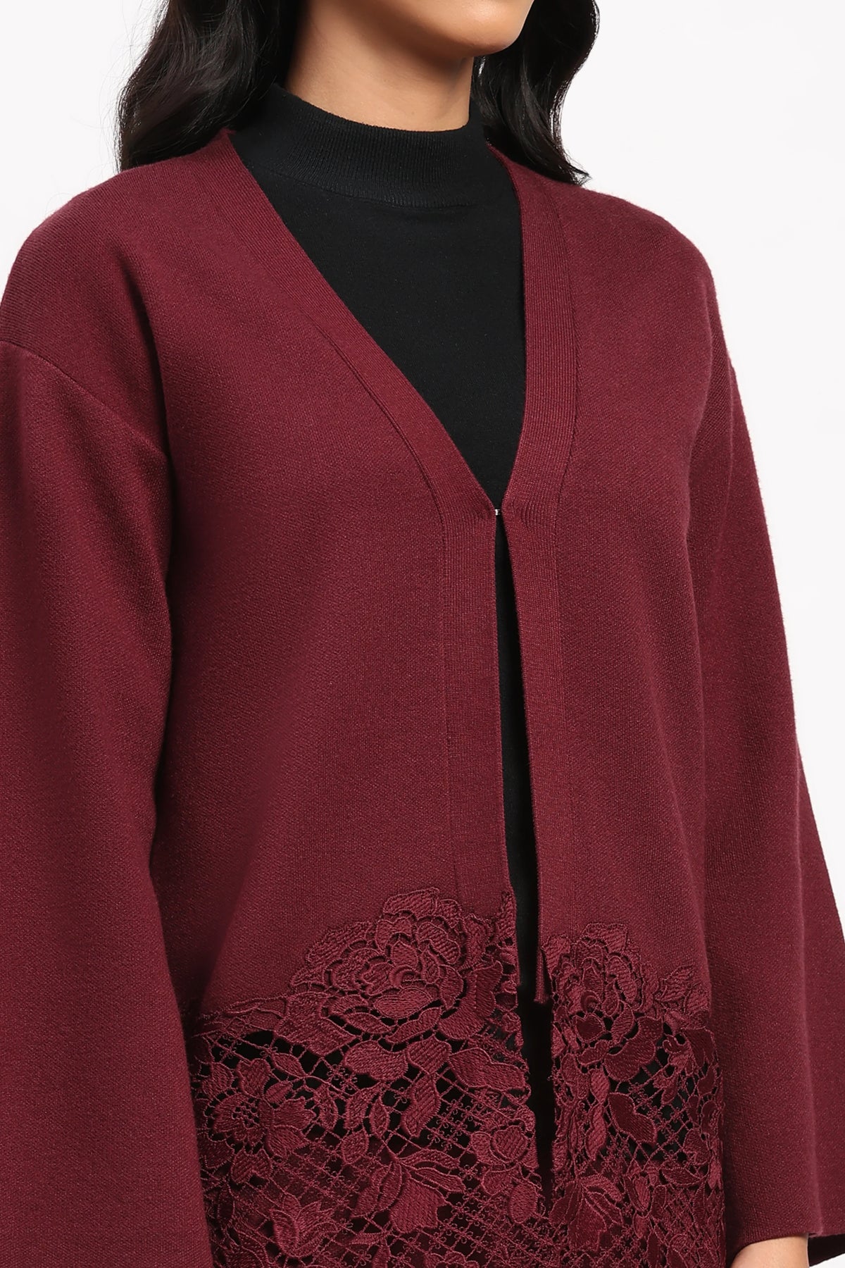 Maroon Viscose Blend Winter Co-ord Set-Global Republic