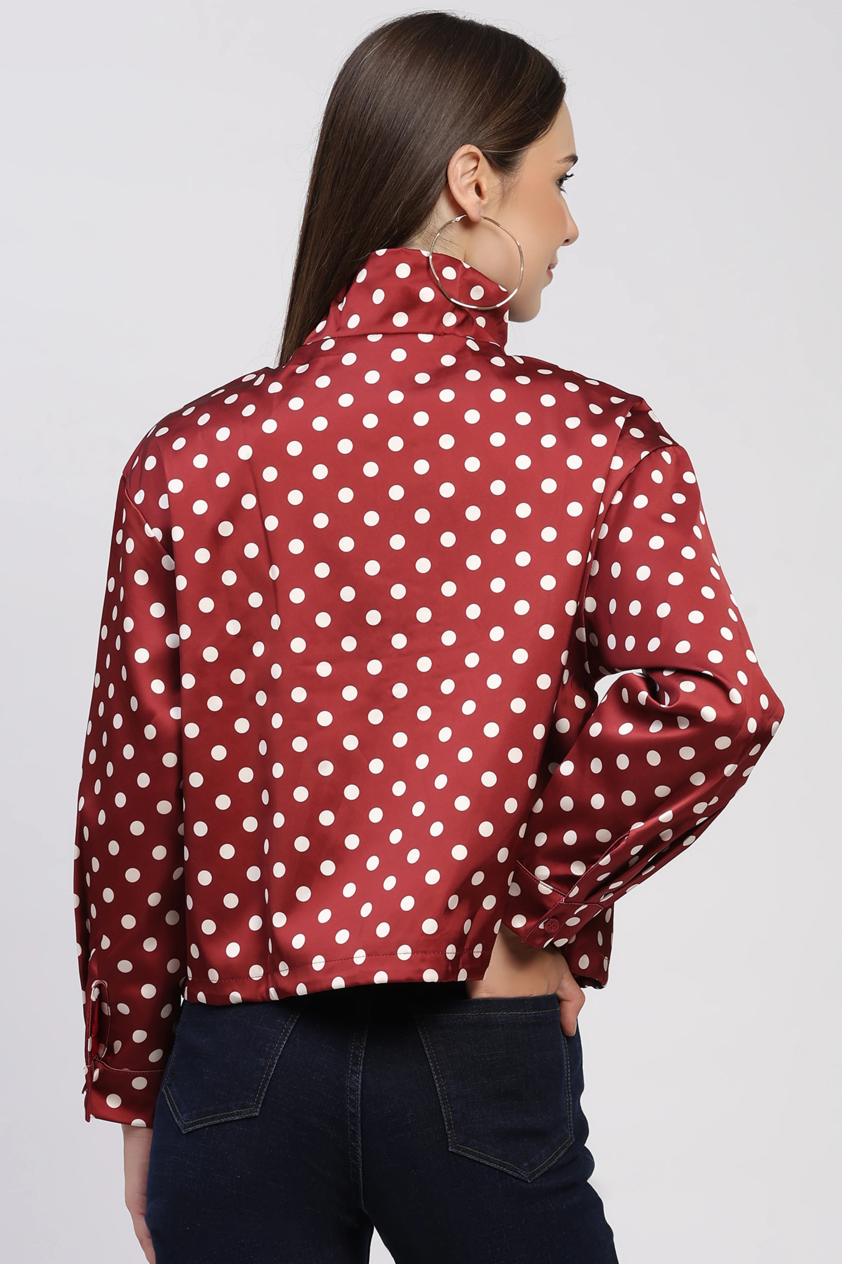 Maroon Polka Dot Polyester Jacket