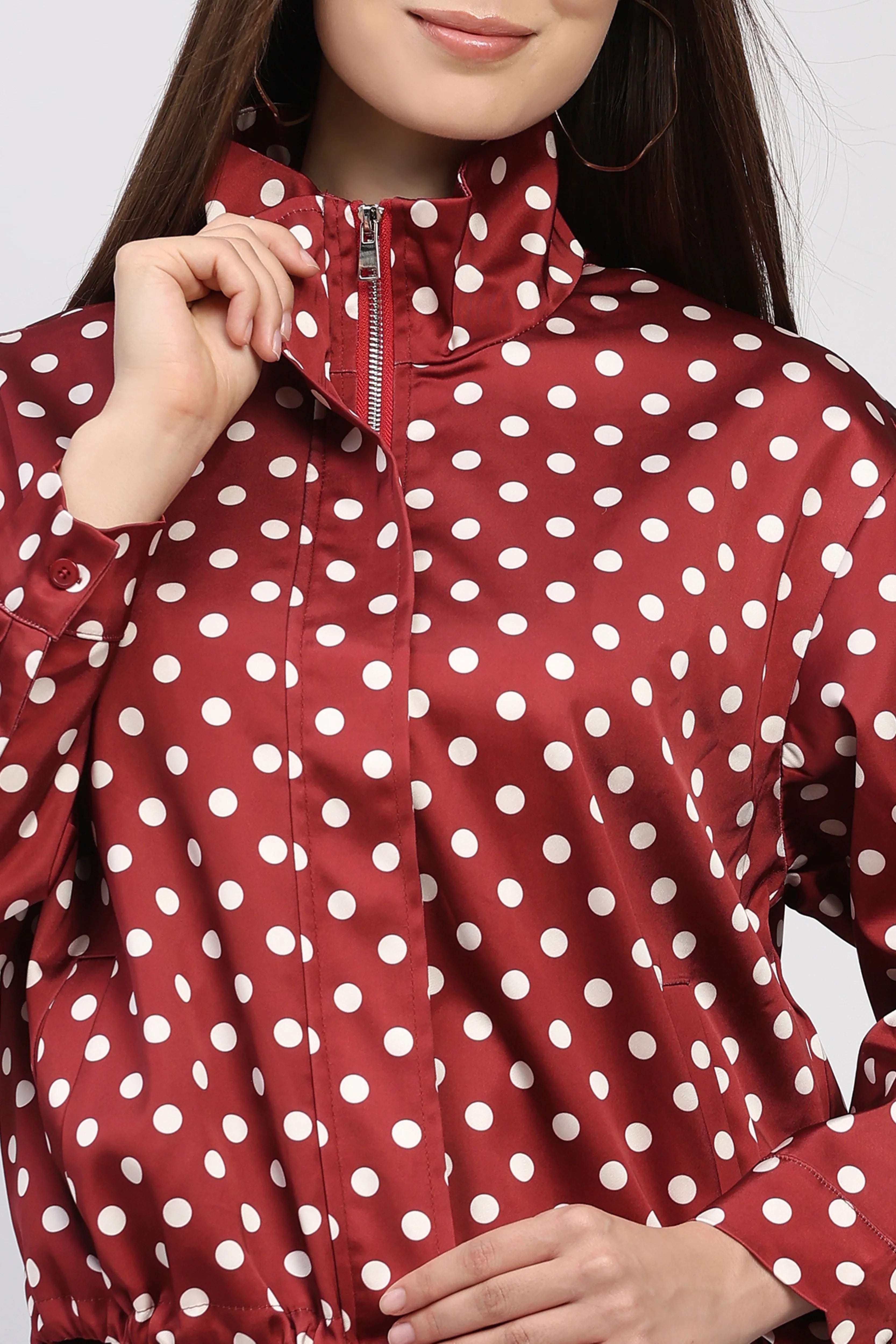 Maroon Polka Dot Polyester Jacket