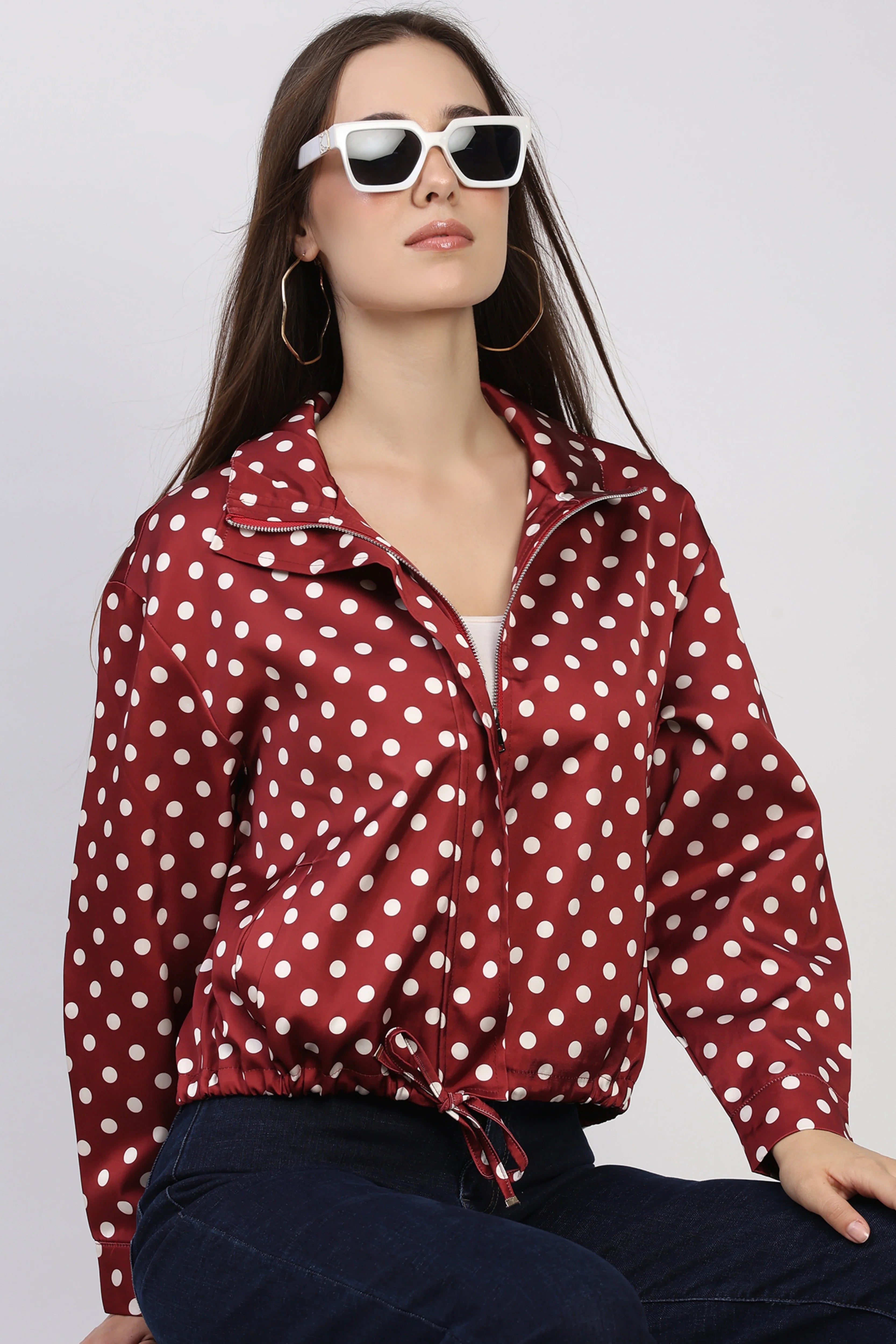 Maroon Polka Dot Polyester Jacket