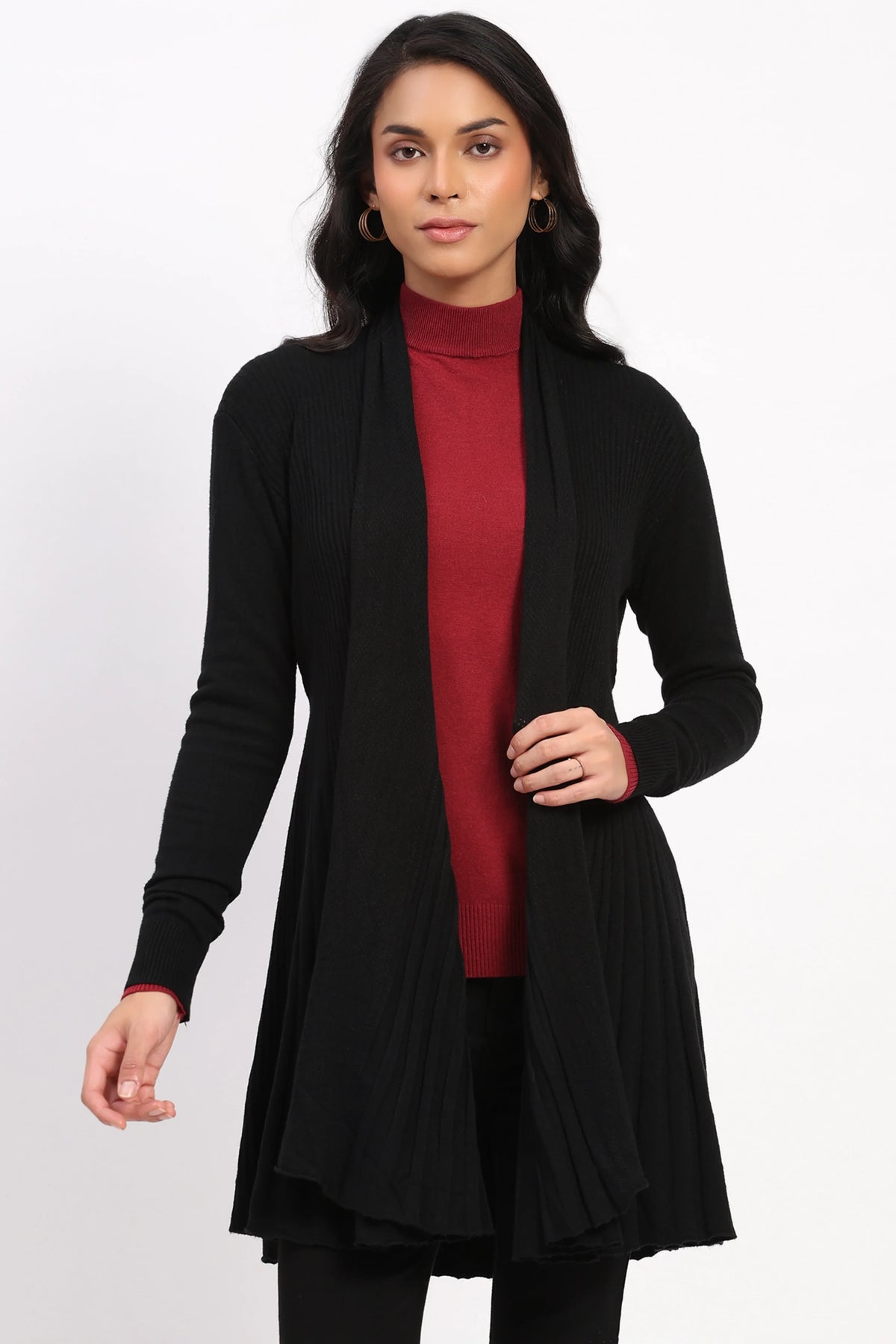 Black Knit Fit & Flare Winter Shrug-Global Republic
