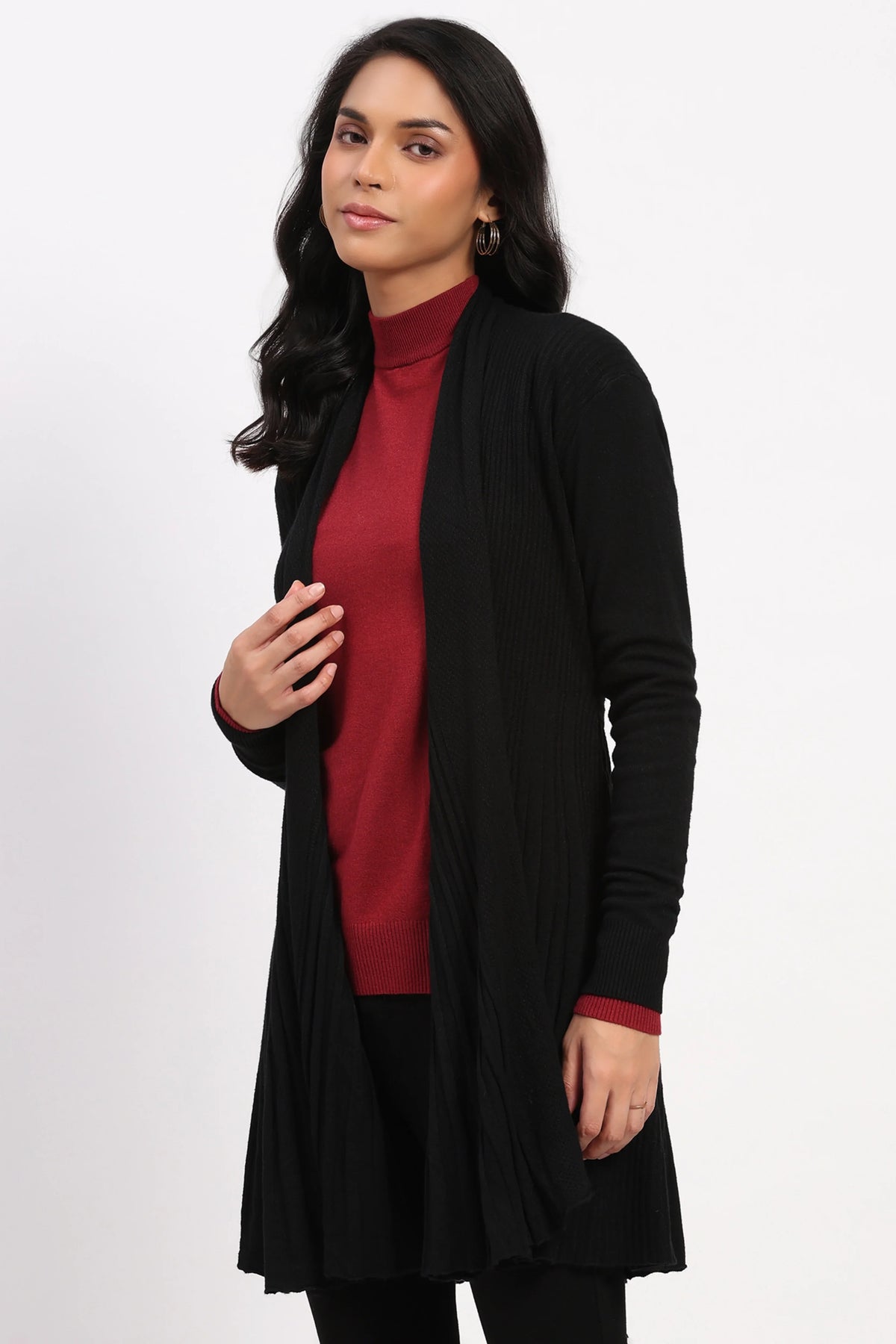 Black Knit Fit & Flare Winter Shrug-Global Republic