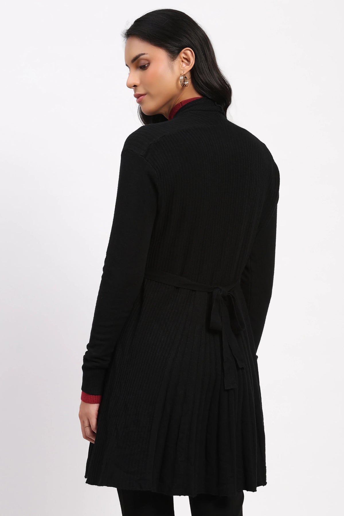 Black Knit Fit & Flare Winter Shrug-Global Republic