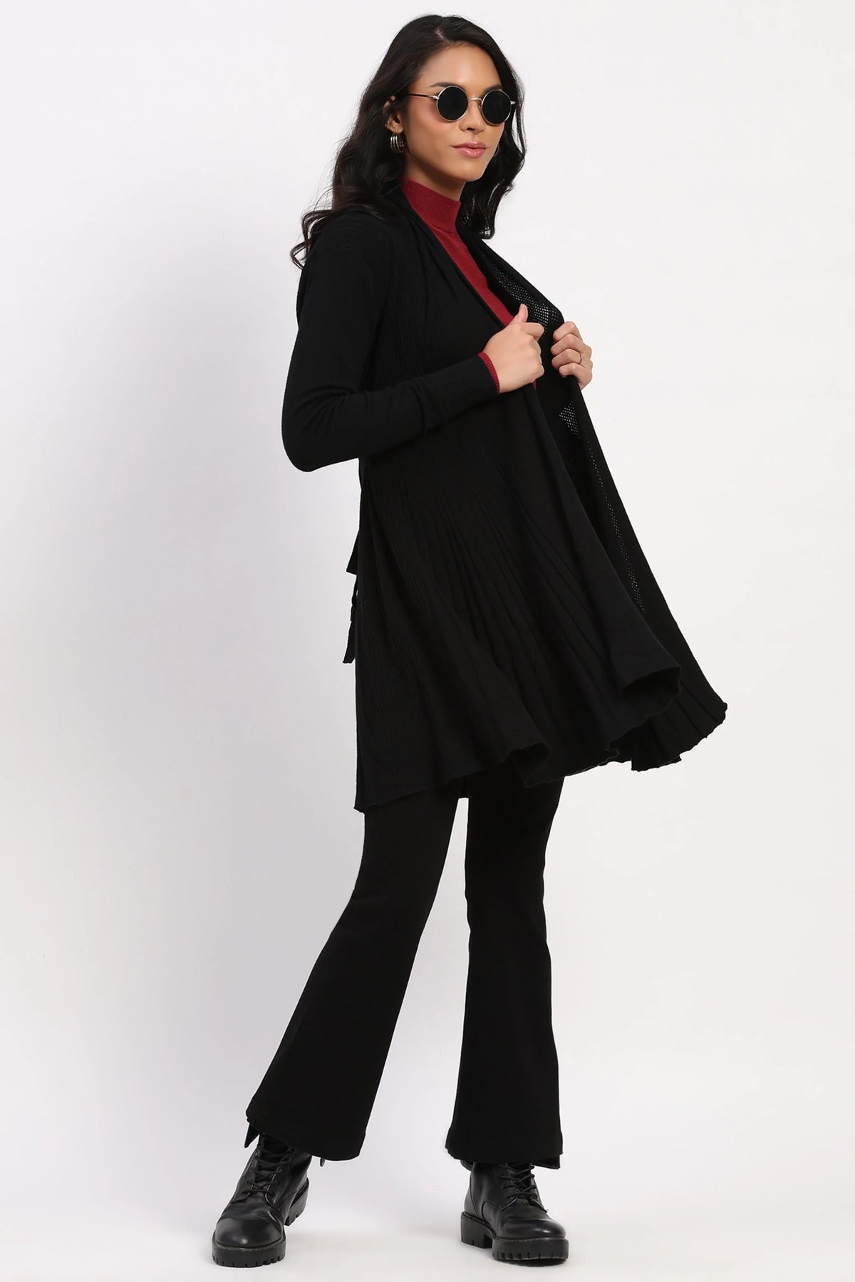 Black Knit Fit & Flare Winter Shrug-Global Republic