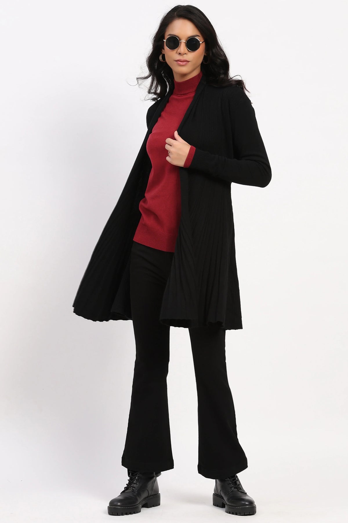 Black Knit Fit & Flare Winter Shrug-Global Republic