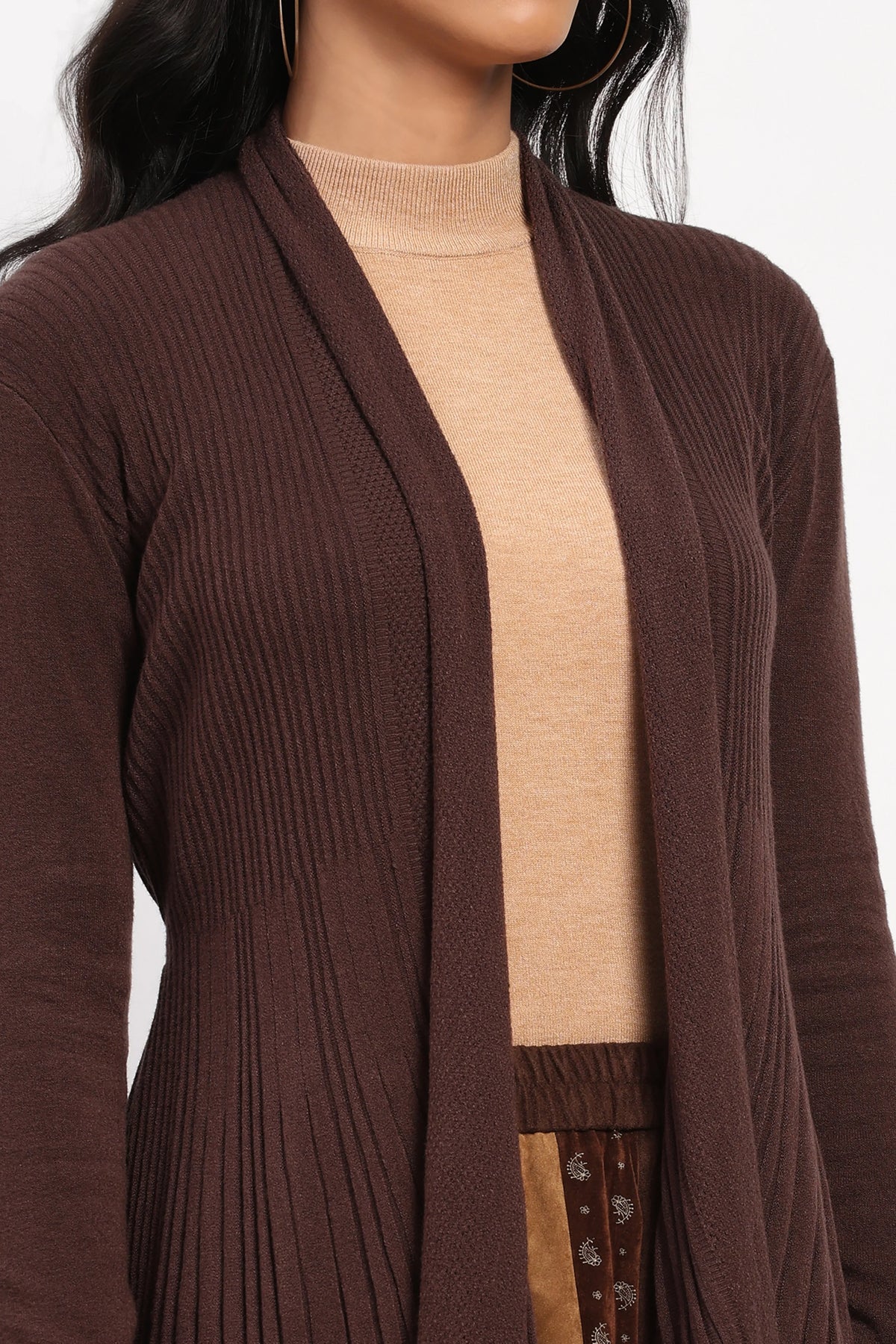 Coffee Knit Fit & Flare Winter Shrug-Global Republic