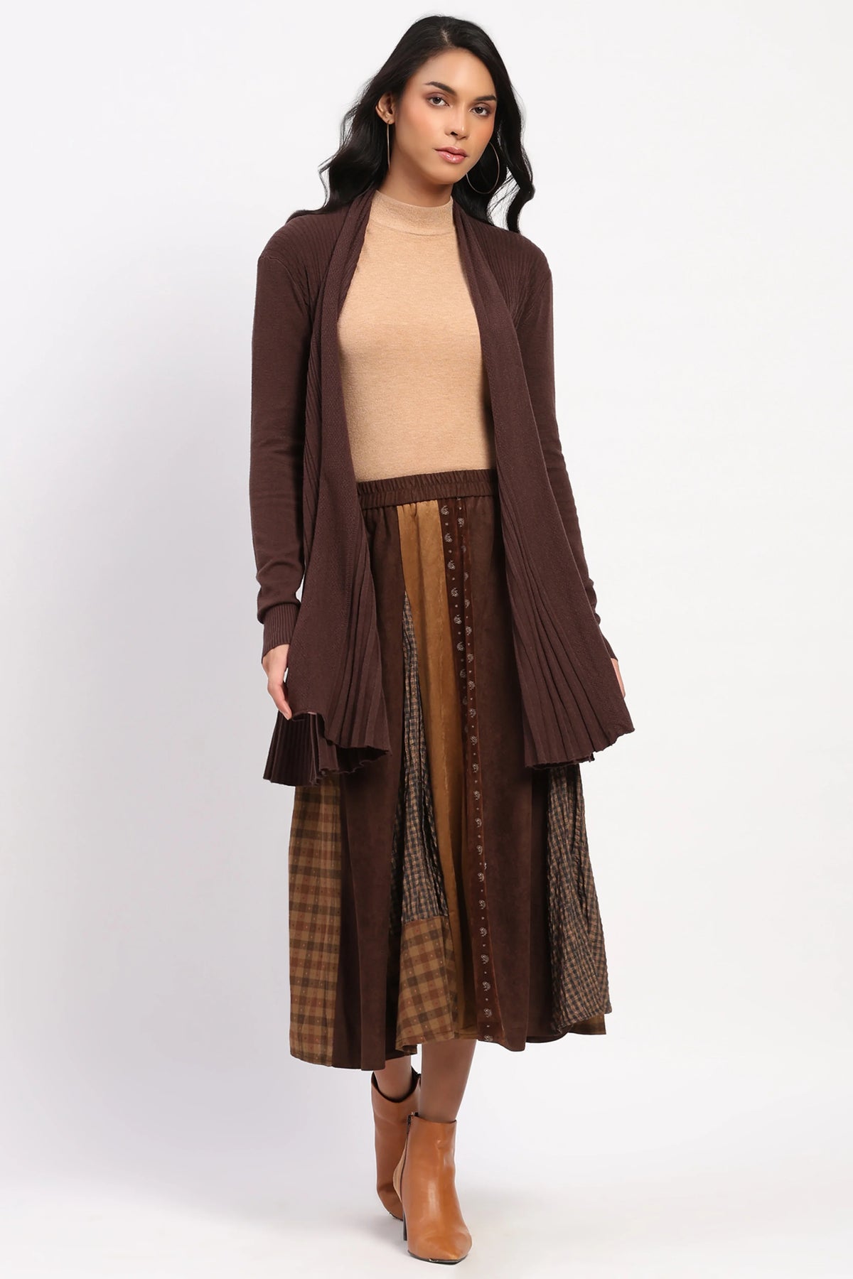 Coffee Knit Fit & Flare Winter Shrug-Global Republic