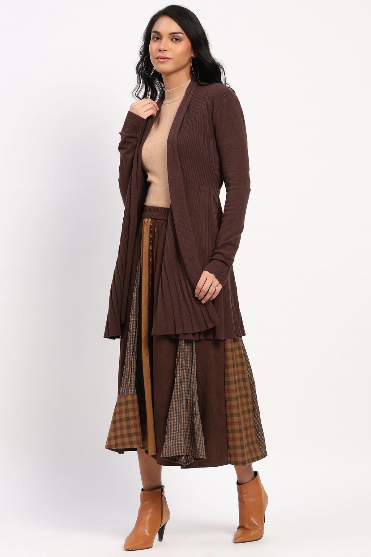 Coffee Knit Fit & Flare Winter Shrug-Global Republic