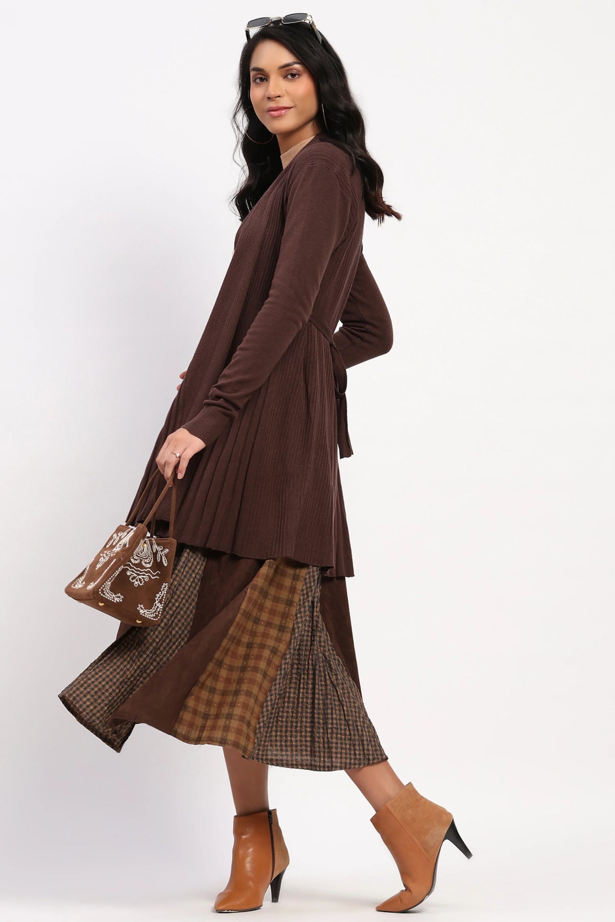 Coffee Knit Fit & Flare Winter Shrug-Global Republic